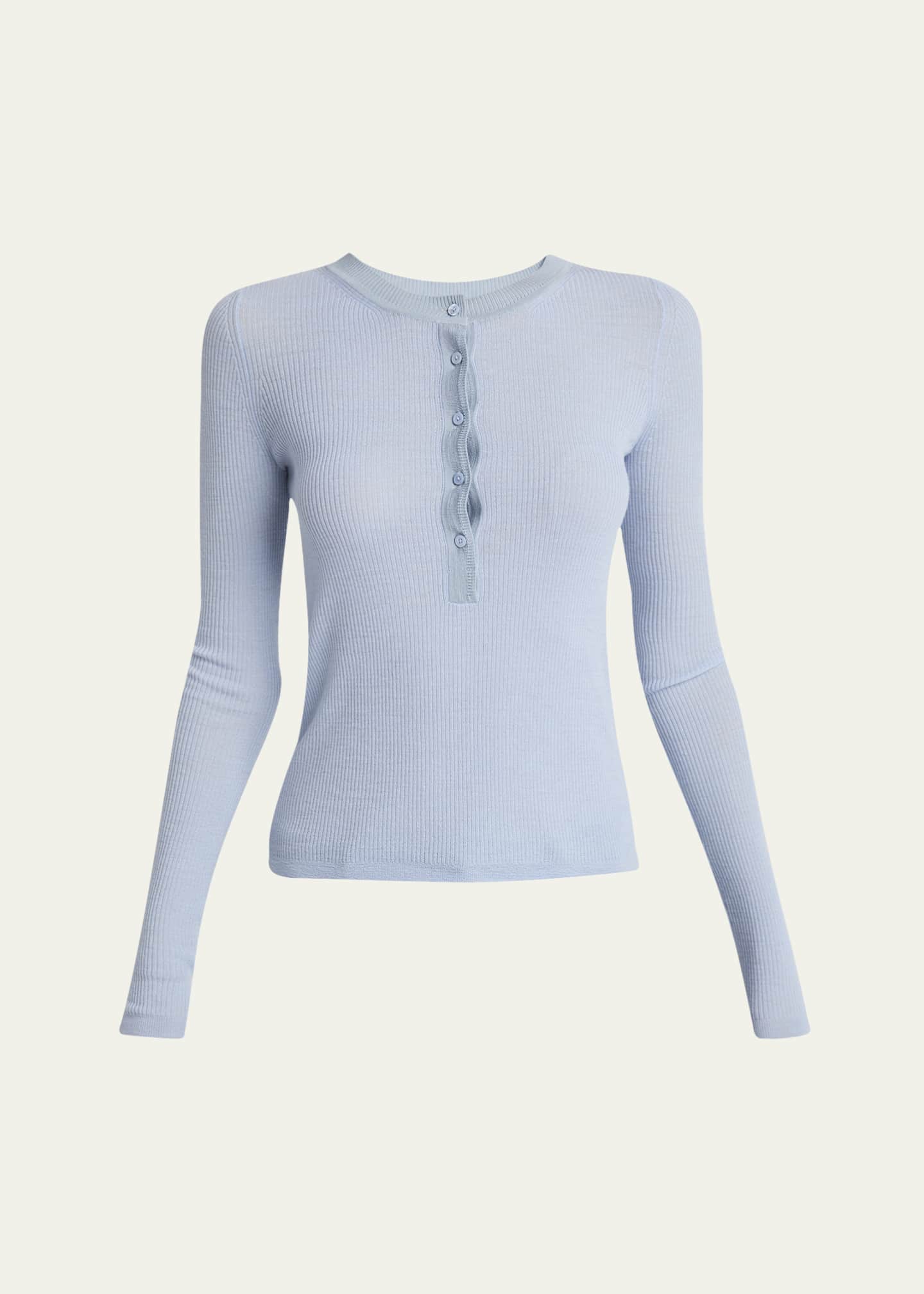 Chloe Ribbed Long-Sleeve Henley Sweater Image 1 of 5