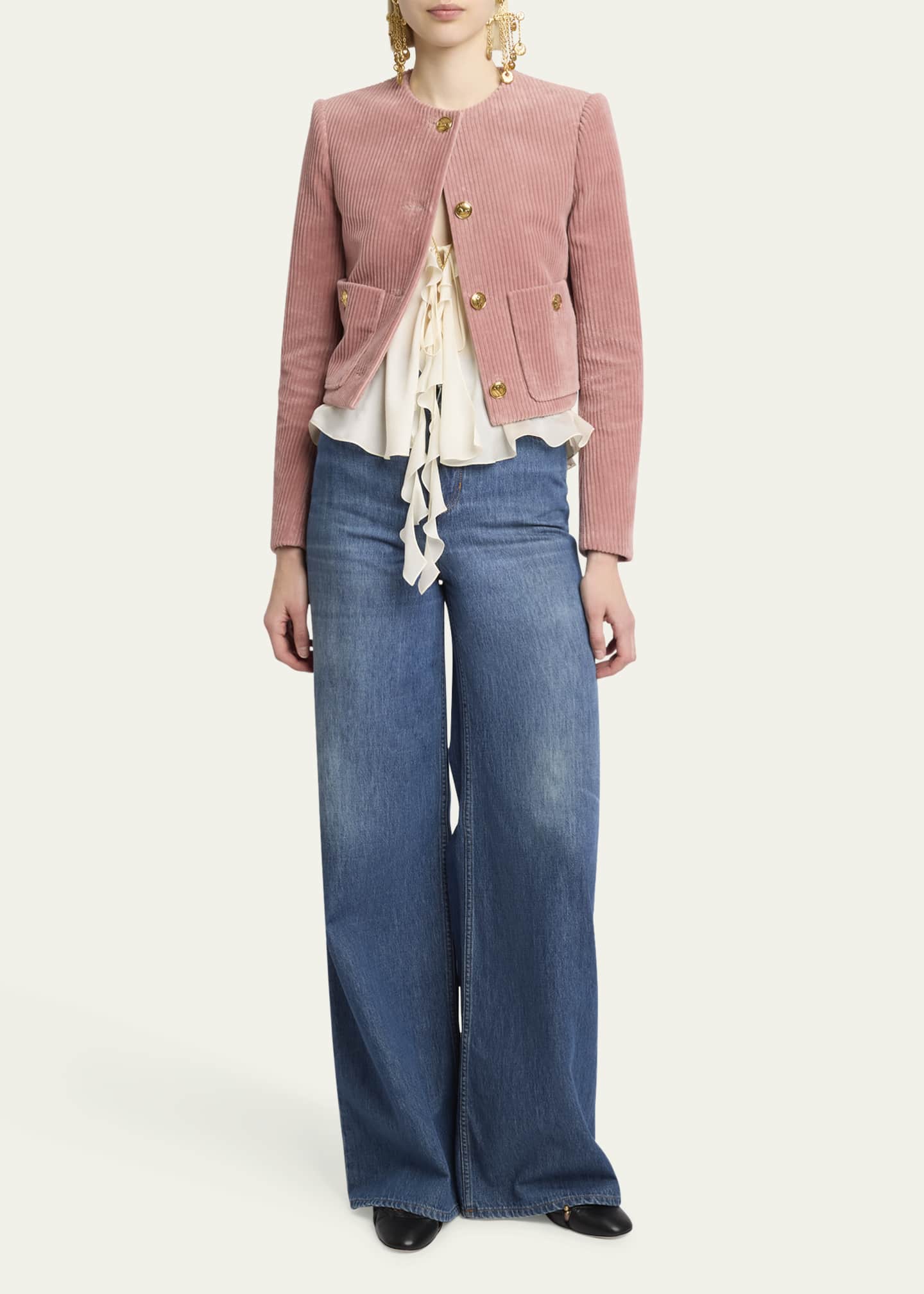 Chloe Corduroy Crop Single-Breasted Jacket Image 2 of 5