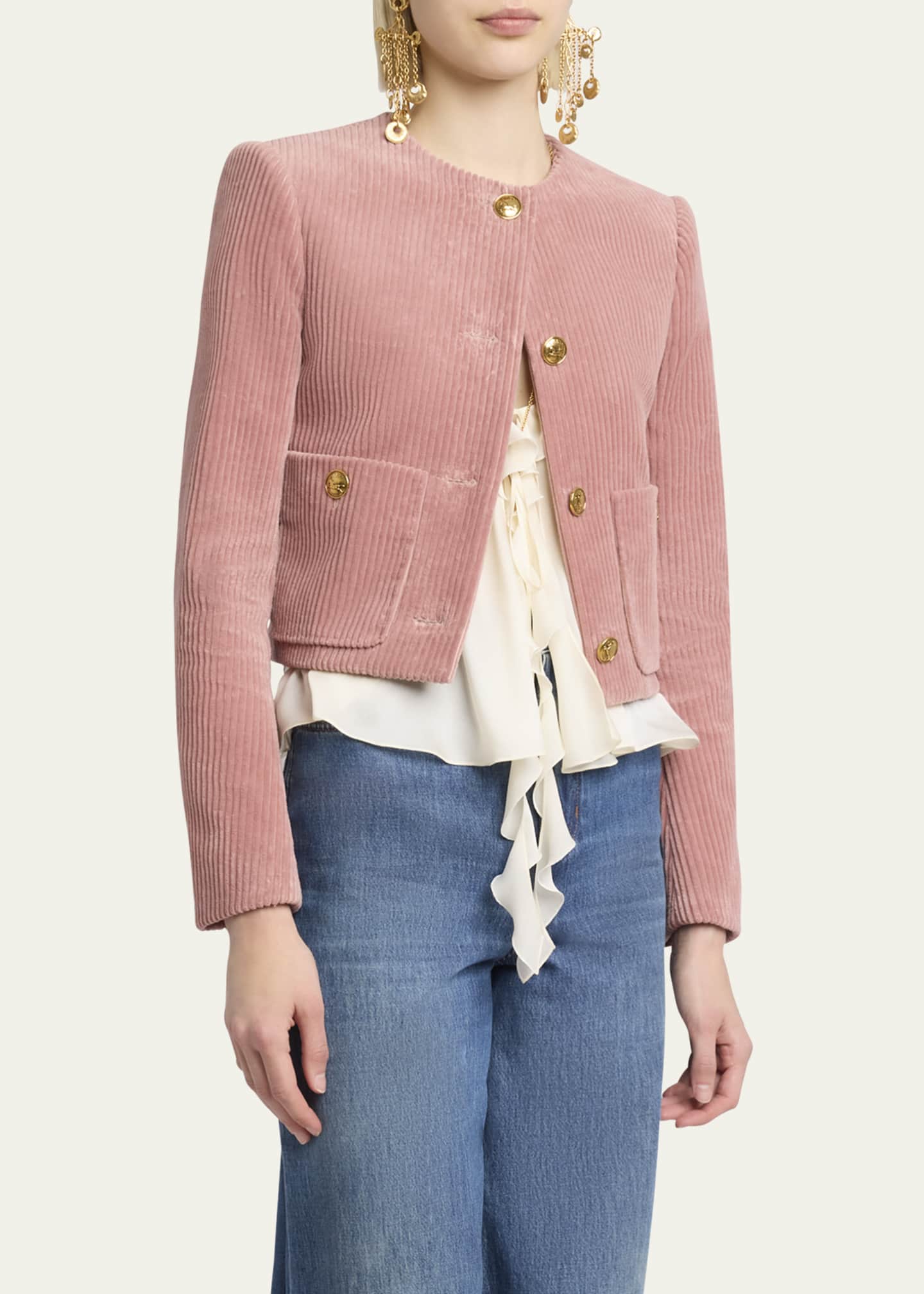 Chloe Corduroy Crop Single-Breasted Jacket Image 4 of 5