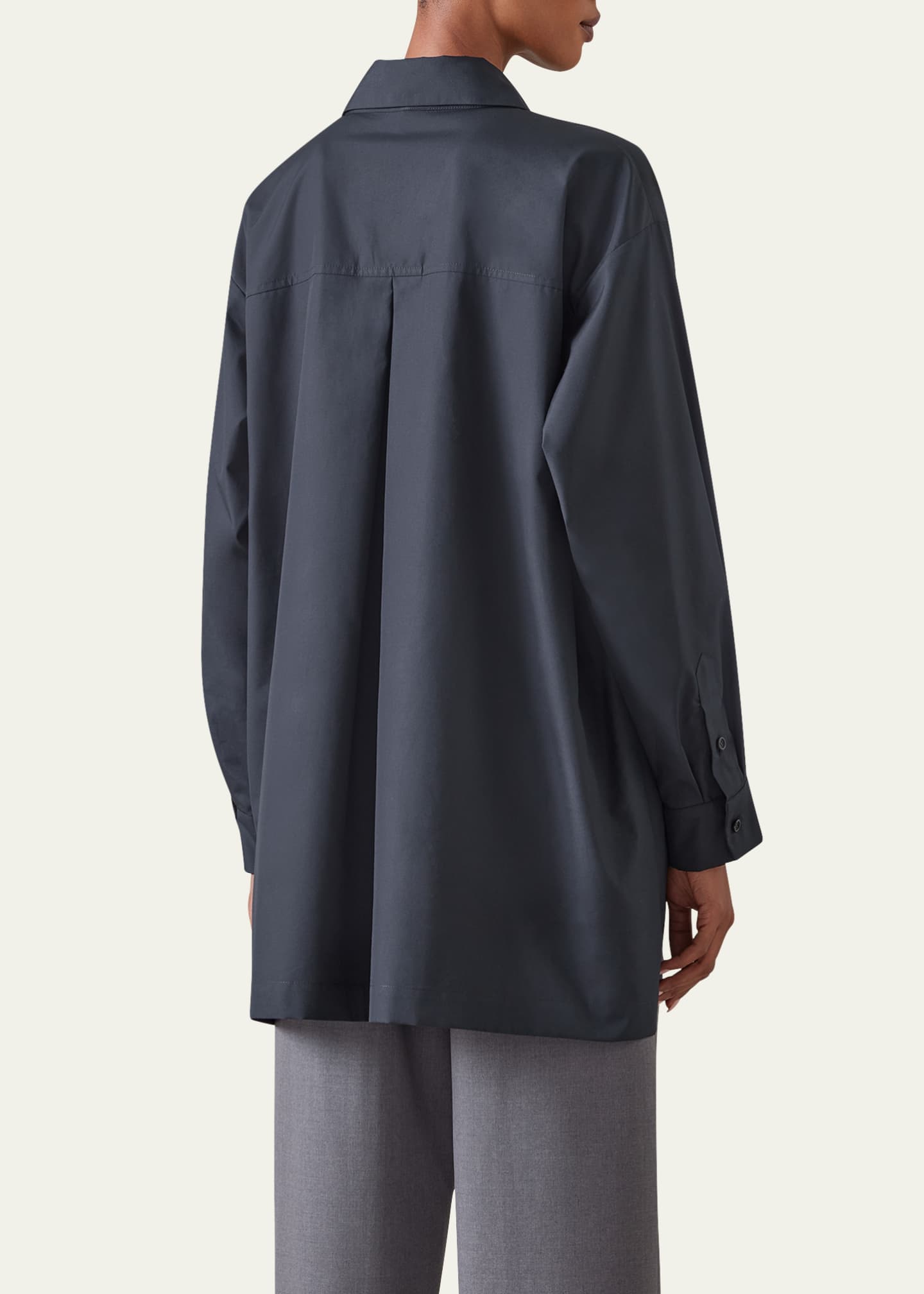 Slim A-line Back Pleat Shirt With Collar (Long Plus Length) - Thumbnail 3