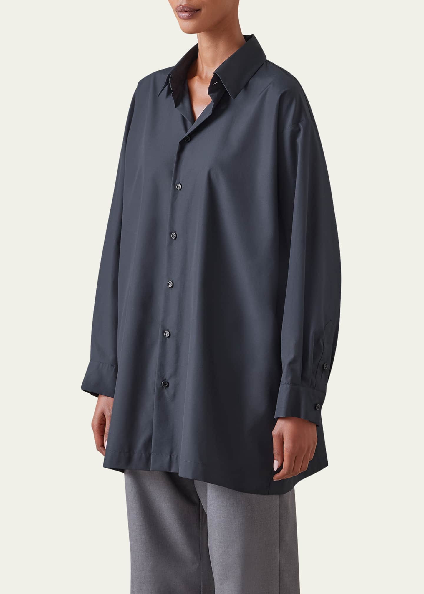 Slim A-line Back Pleat Shirt With Collar (Long Plus Length) - Thumbnail 4