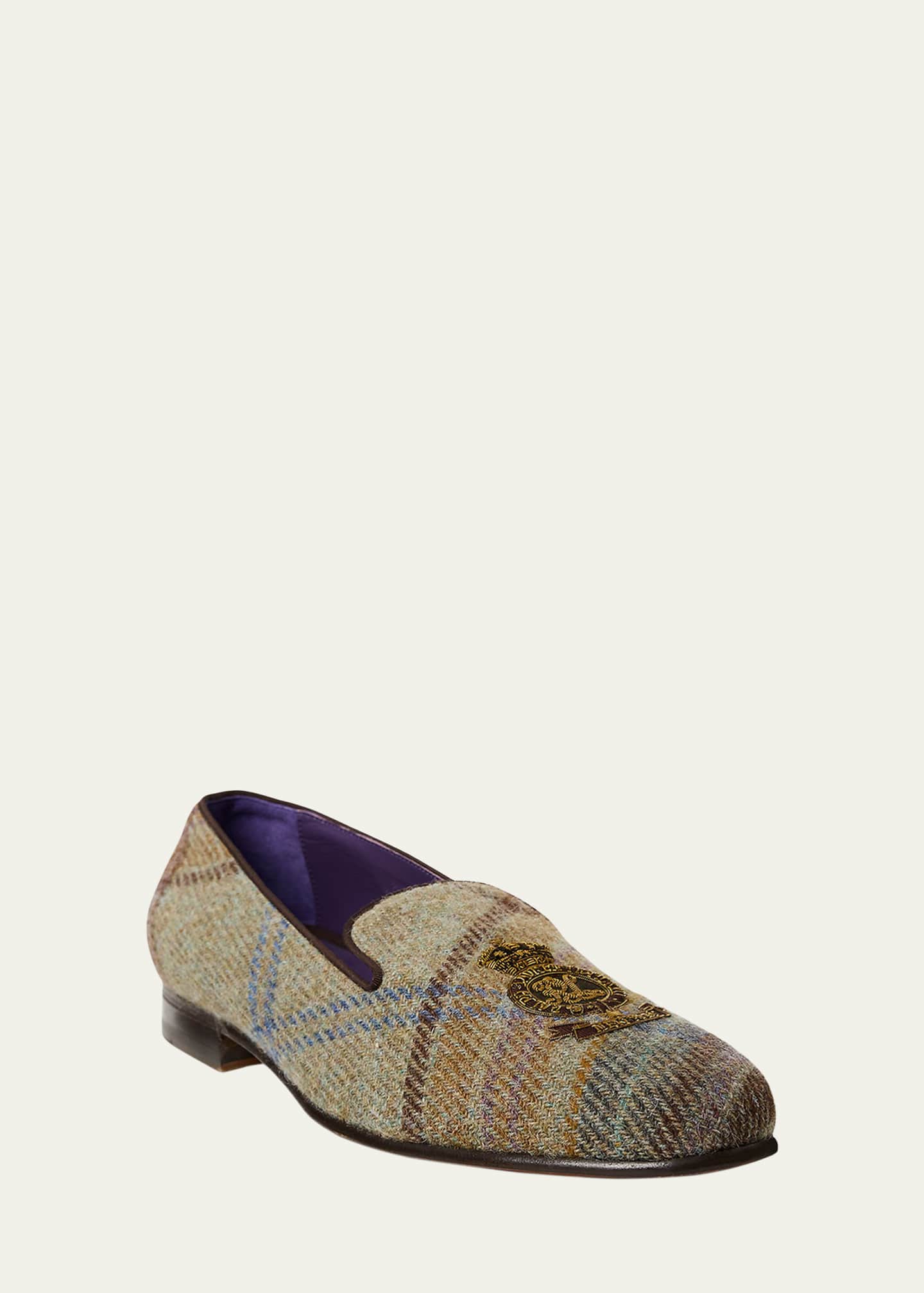 Ralph Lauren Purple Label Men s Alonzo Crest Wool Plaid Smoking Slippers Bergdorf Goodman