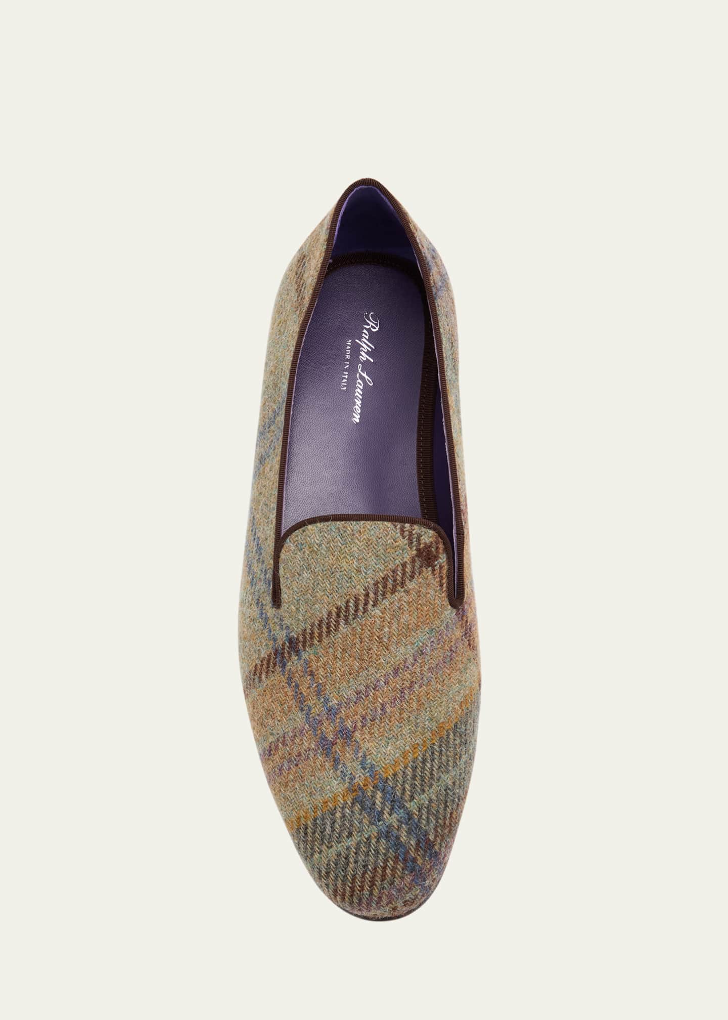 Ralph Lauren Purple Label Men's Alonzo Crest Wool Plaid Smoking Slippers Image 6 of 6