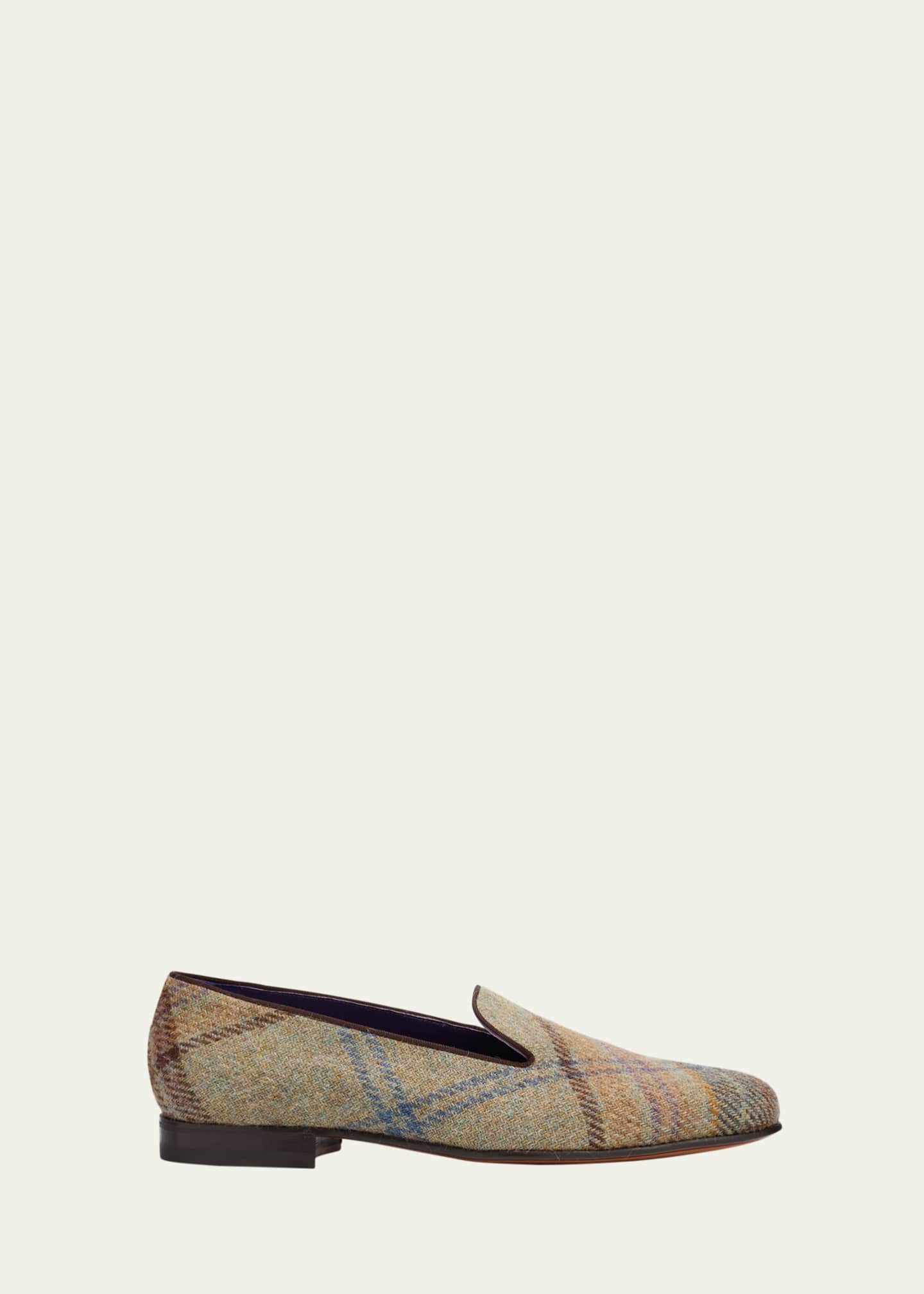 Ralph Lauren Purple Label Men's Alonzo Crest Wool Plaid Smoking Slippers Image 1 of 6