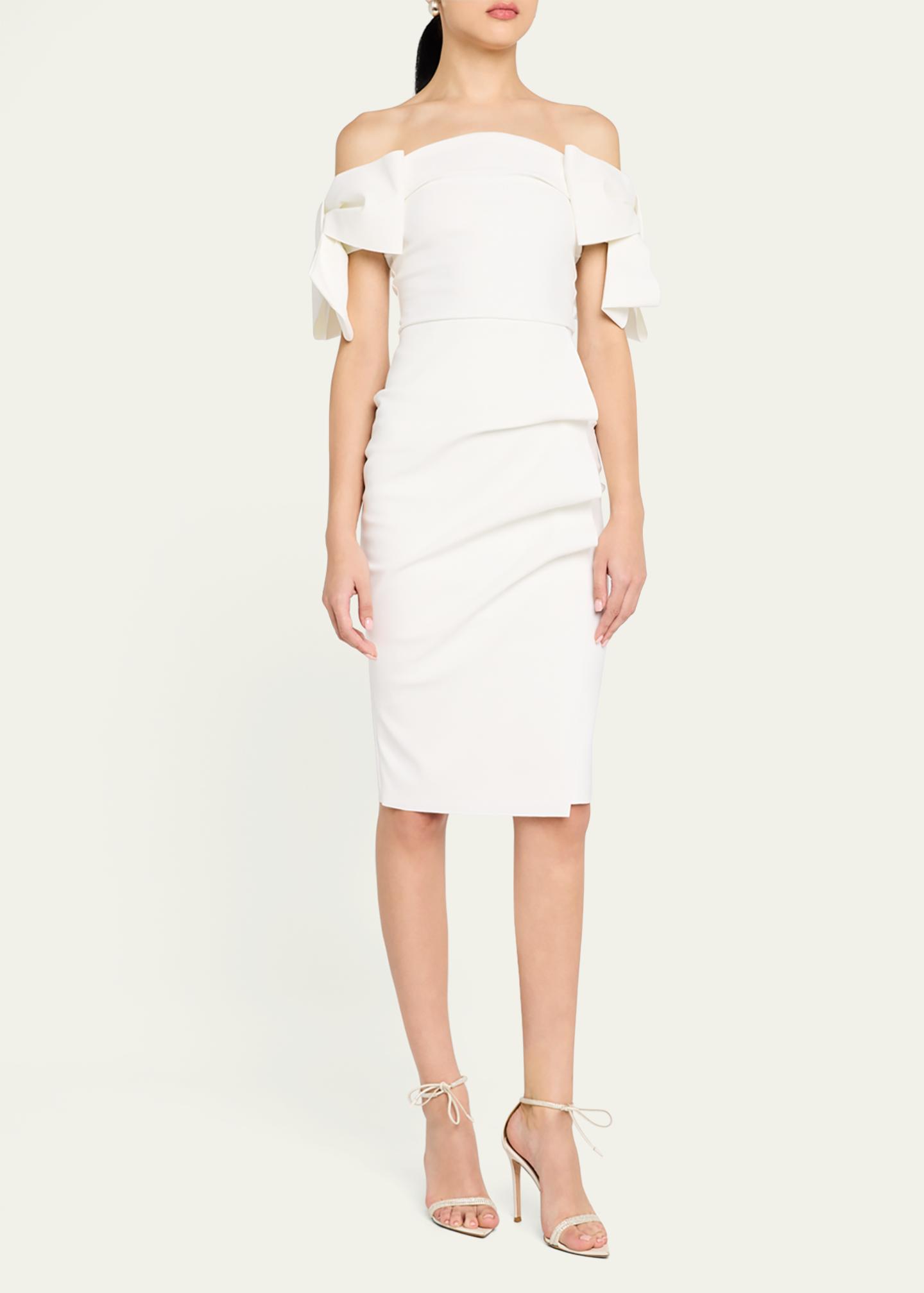 Chiara Boni La Petite Robe Bunjiree Off-Shoulder Bow Midi Sheath Dress ...