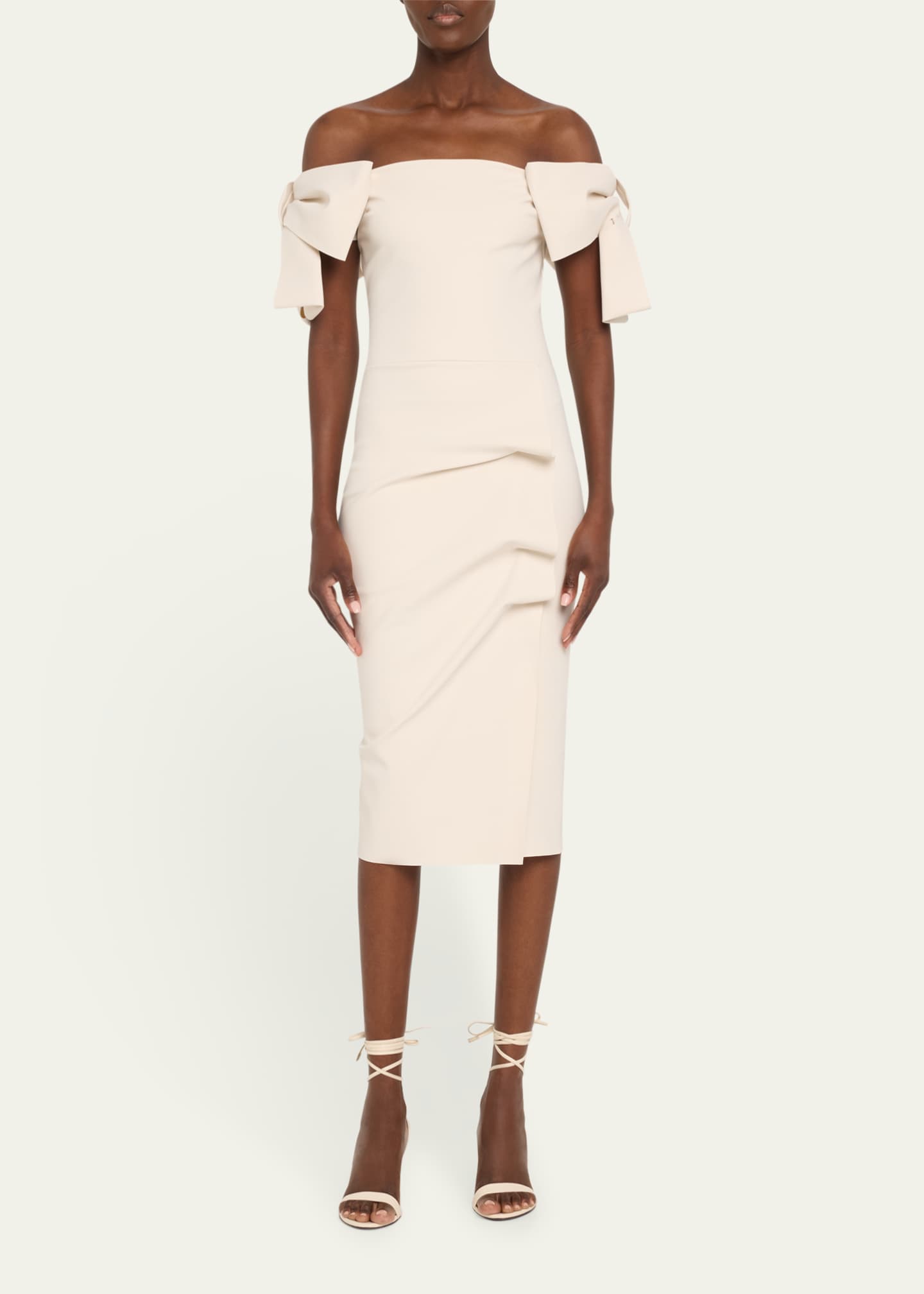 Chiara Boni La Petite Robe Bunjiree Off-Shoulder Bow Midi Sheath Dress Image 2 of 5