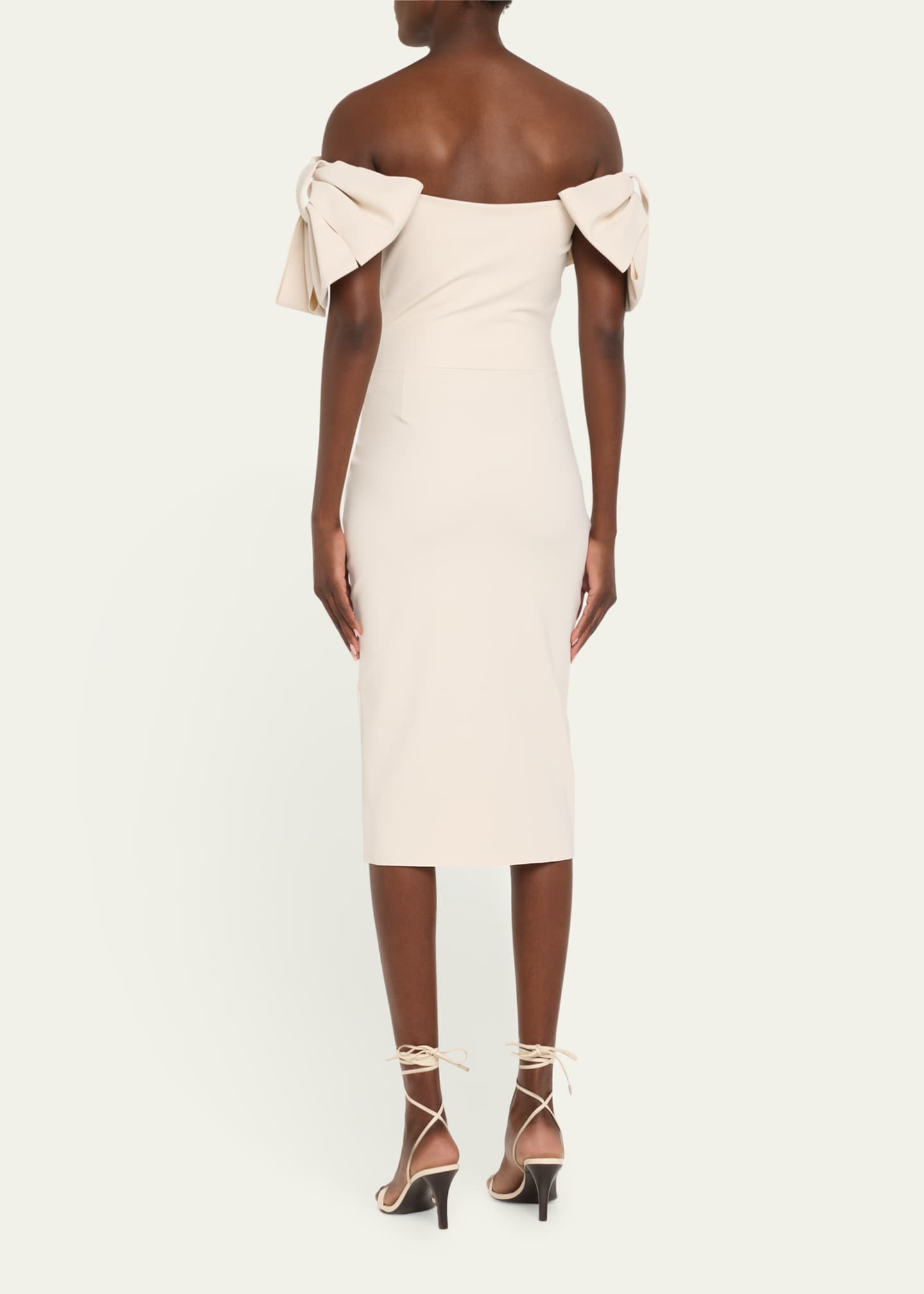 Chiara Boni La Petite Robe Bunjiree Off-Shoulder Bow Midi Sheath Dress Image 3 of 5