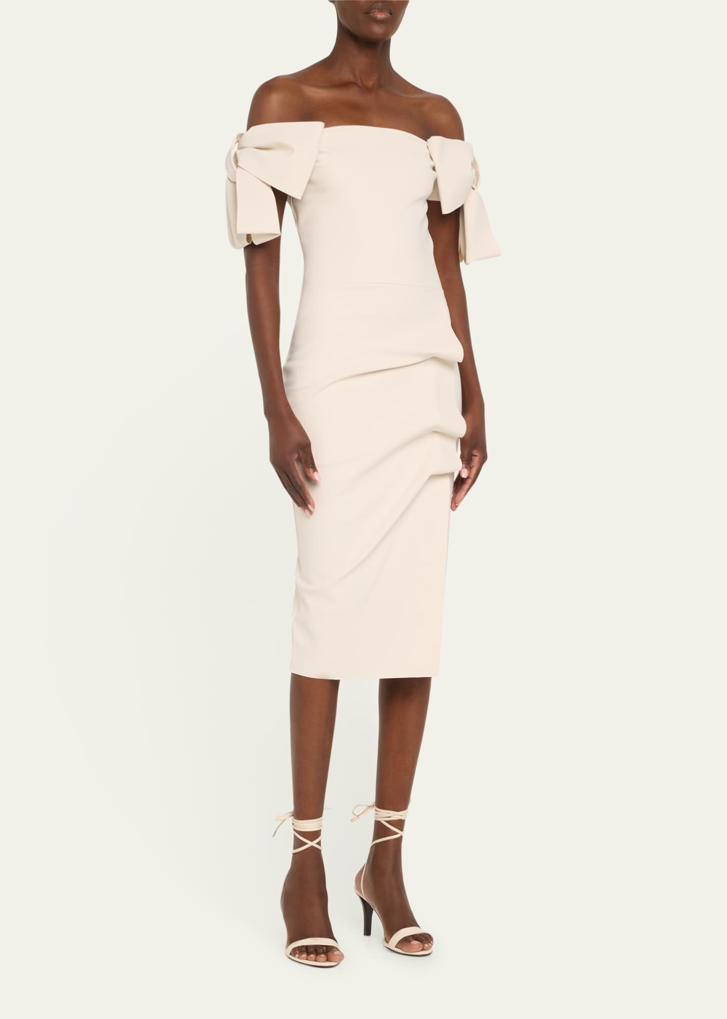 Chiara Boni La Petite Robe Bunjiree Off-Shoulder Bow Midi Sheath Dress Image 4 of 5