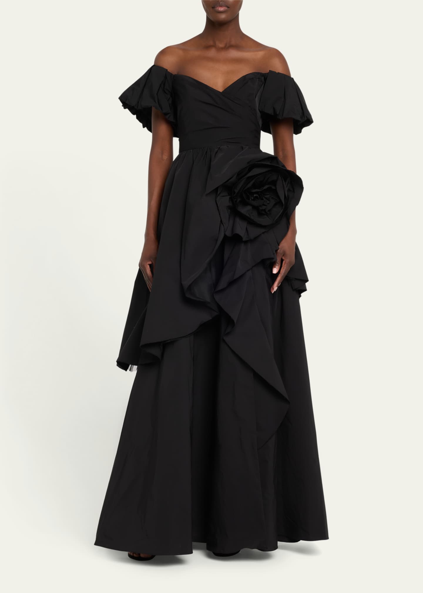Marchesa Notte Off-Shoulder Ruffle Taffeta Gown Image 2 of 5