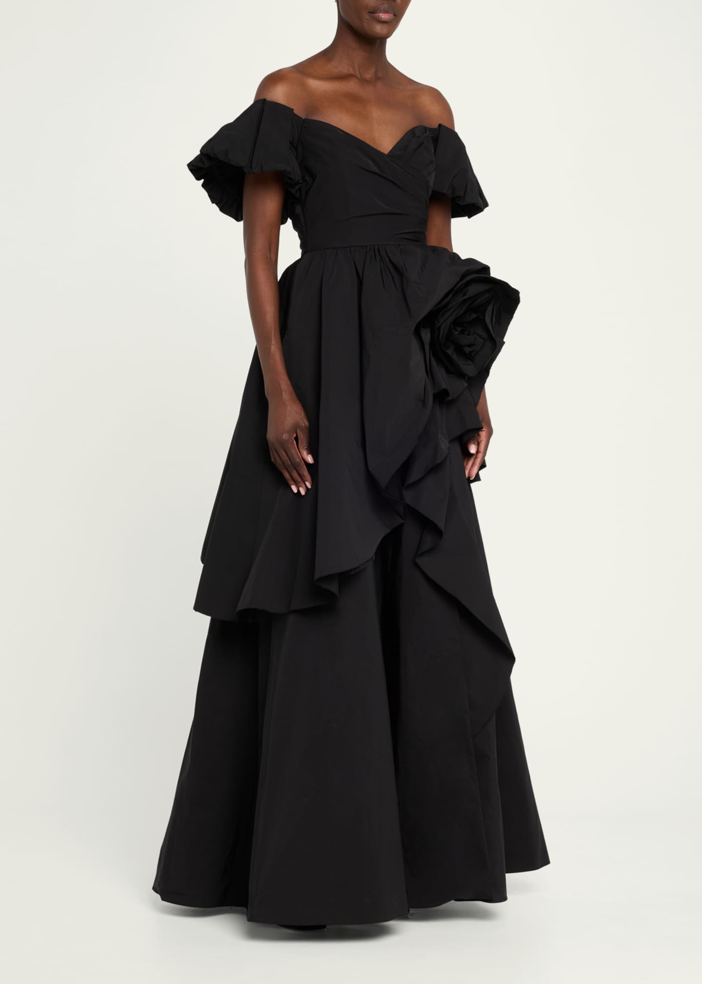 Marchesa Notte Off-Shoulder Ruffle Taffeta Gown Image 4 of 5