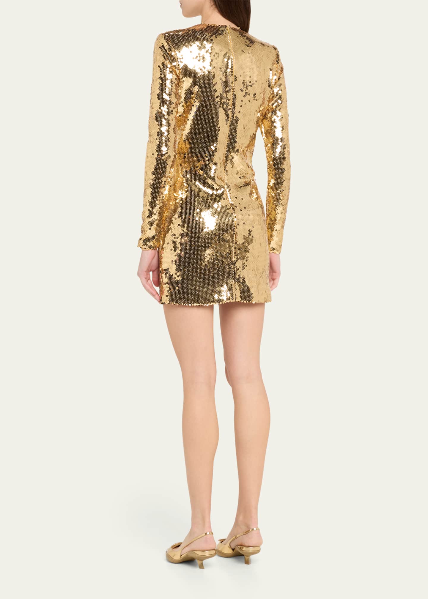 Sergio Hudson Sequined Long Sleeve Mini Dress Image 3 of 5