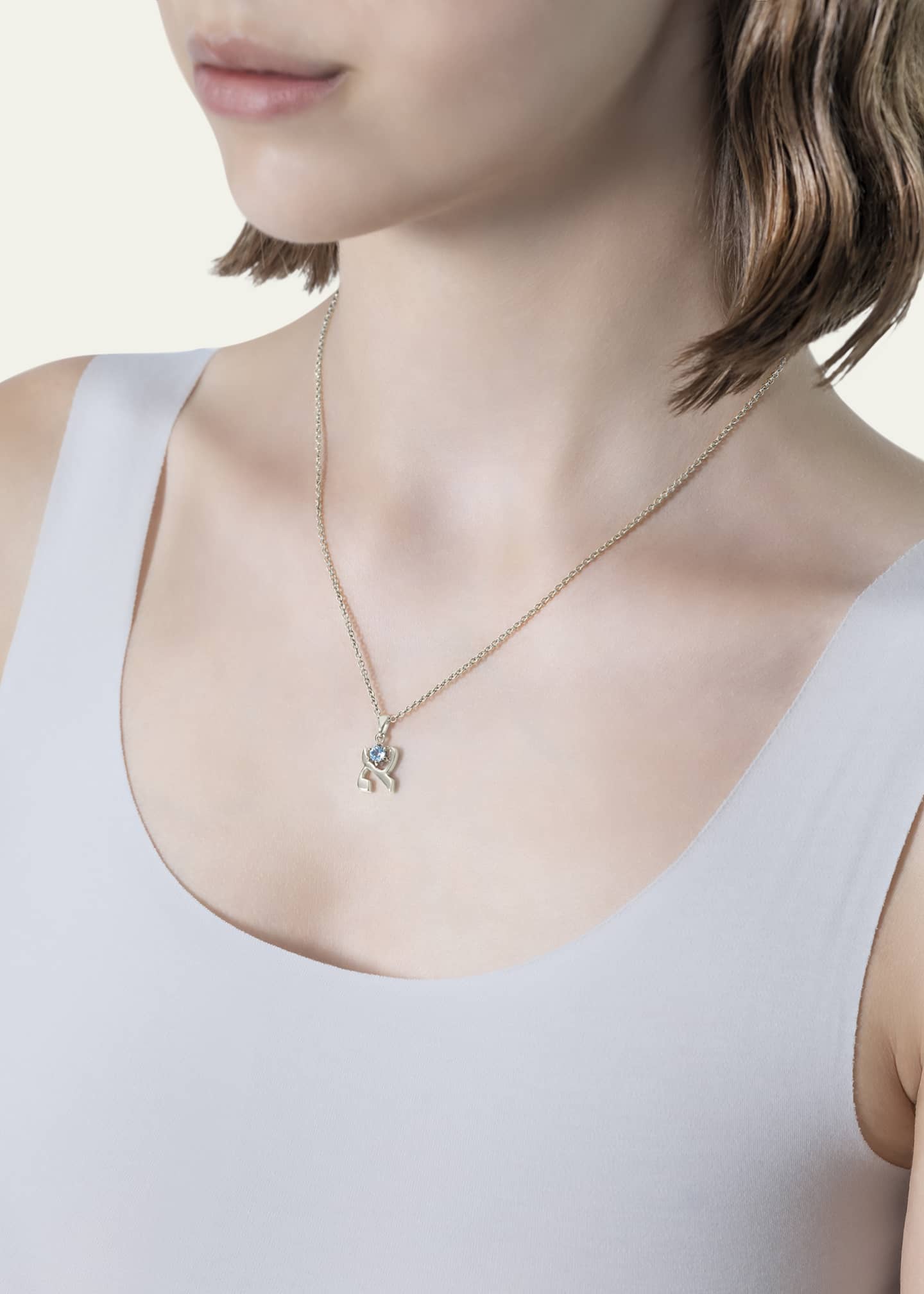 Procaccia Jewelry 18K Gold Hebrew ALEF Aquamarine Initial Necklace, 18"L Image 2 of 4