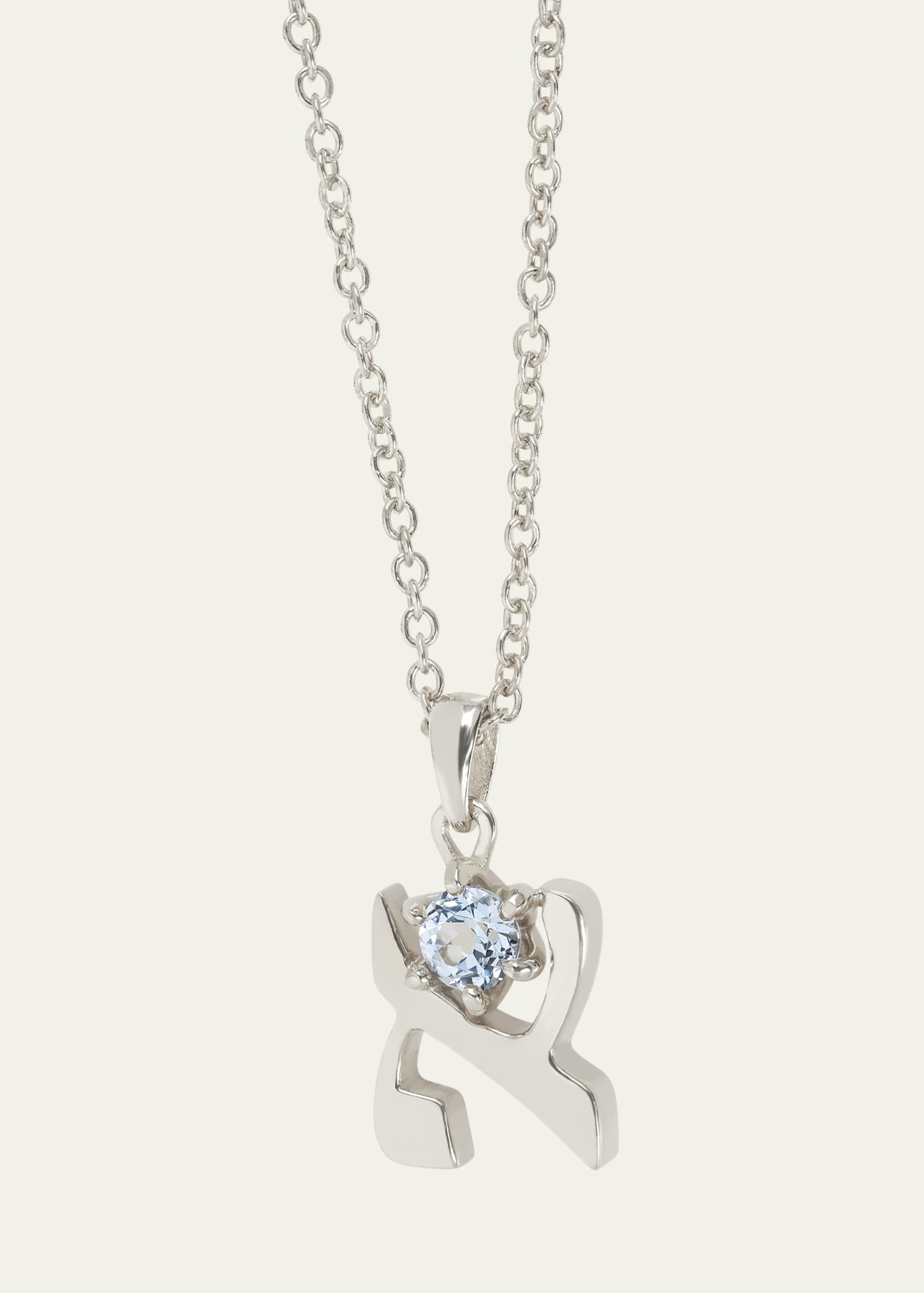 Procaccia Jewelry 18K Gold Hebrew ALEF Aquamarine Initial Necklace, 18"L Image 1 of 4
