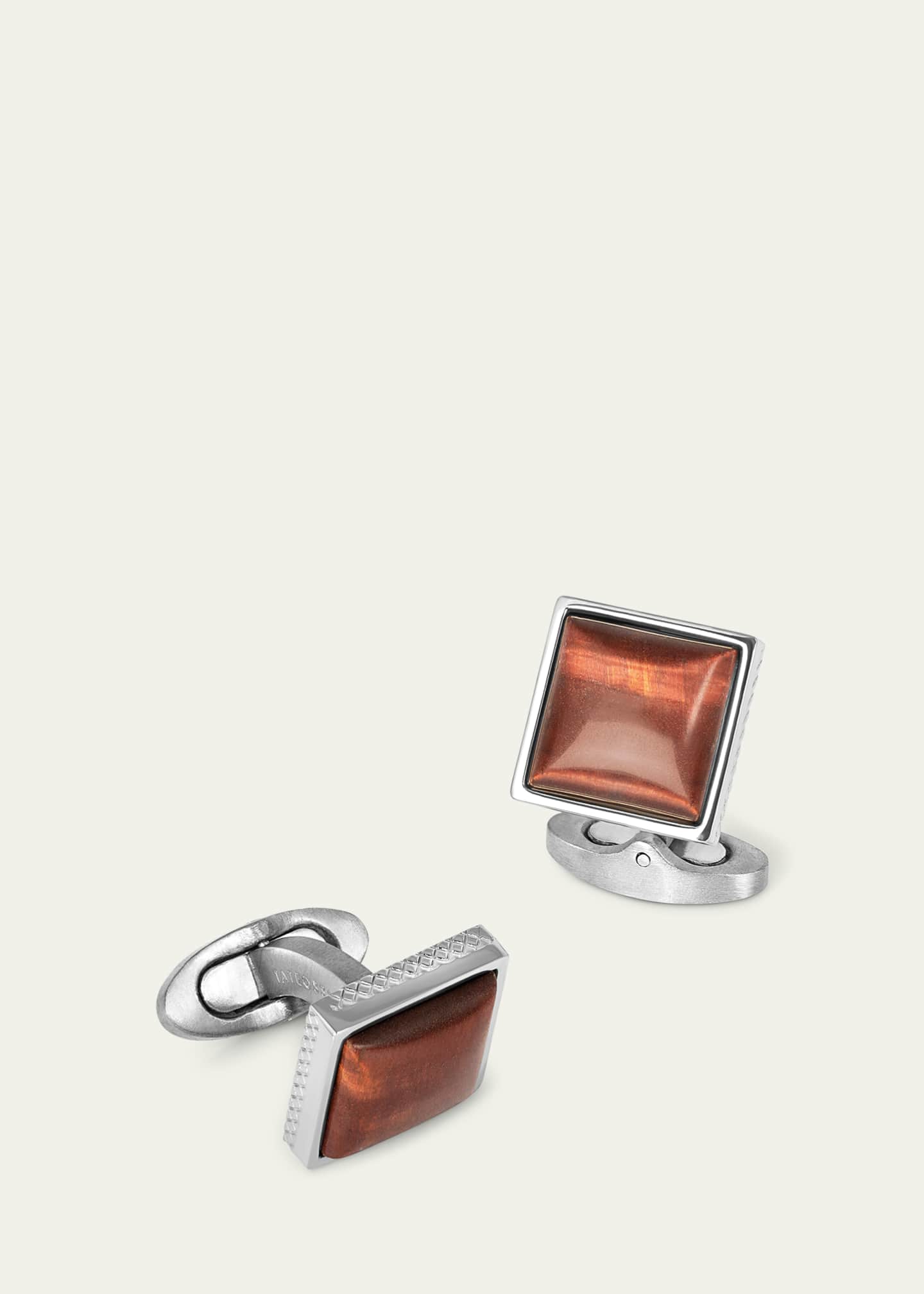 Tateossian Men's Red Tiger Eye Polished Dome Cufflinks Image 3 of 5