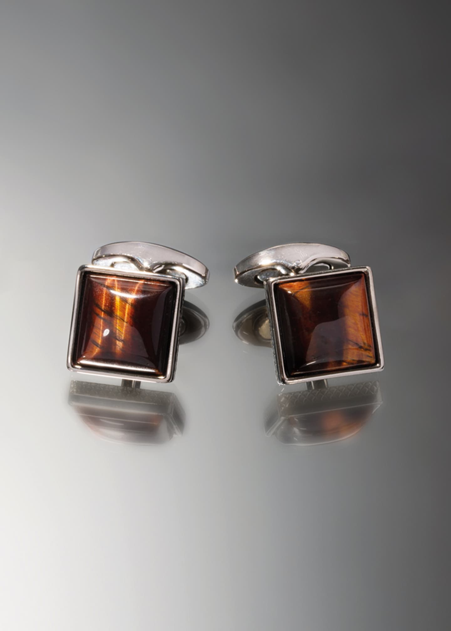 Tateossian Men's Red Tiger Eye Polished Dome Cufflinks Image 5 of 5