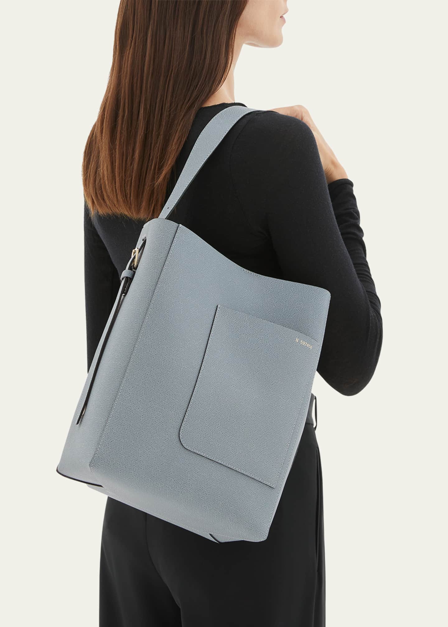 Valextra Secchiello Medium Leather Bucket Bag