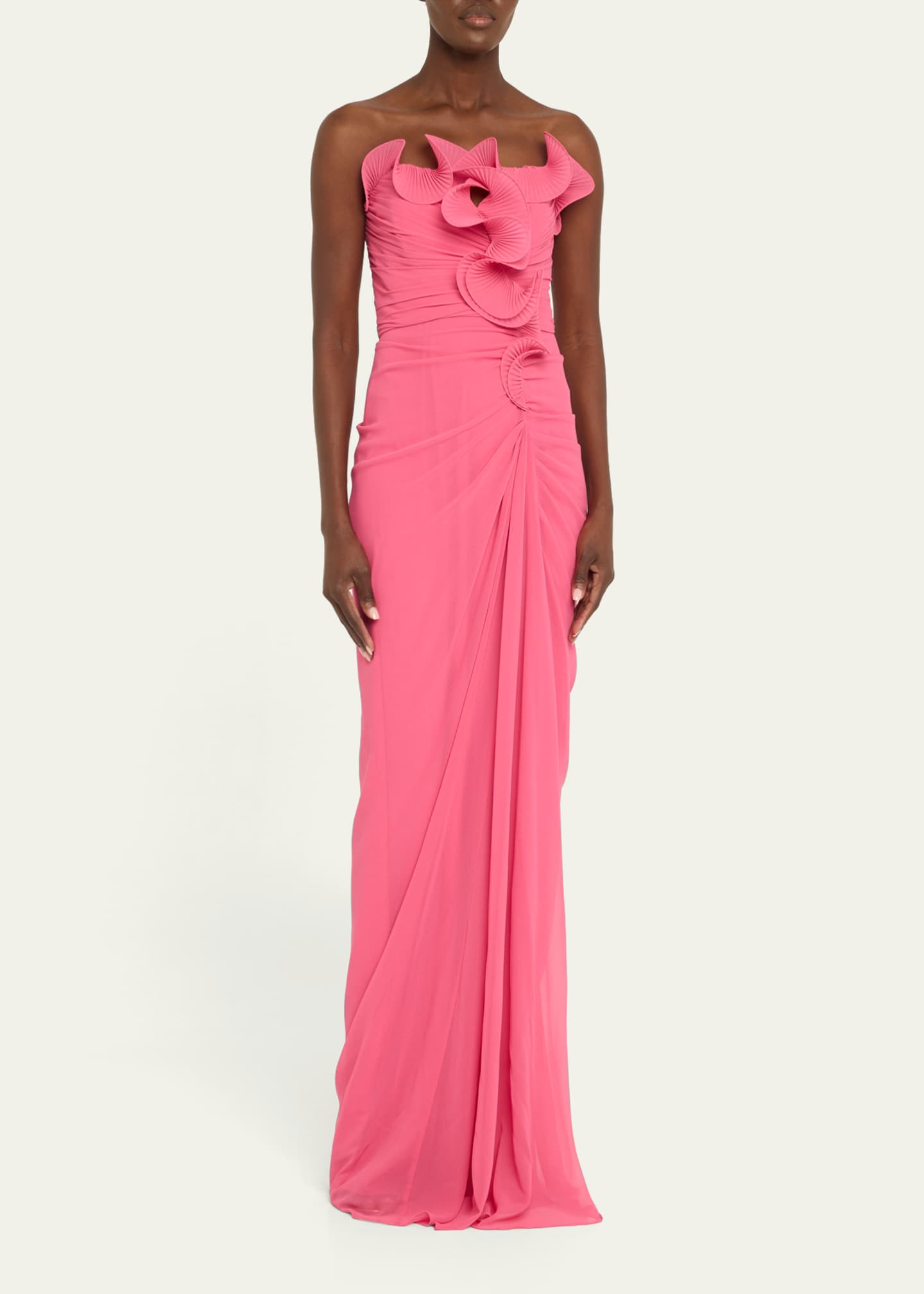 Badgley Mischka Strapless Ruched Ruffle Gown Image 4 of 5