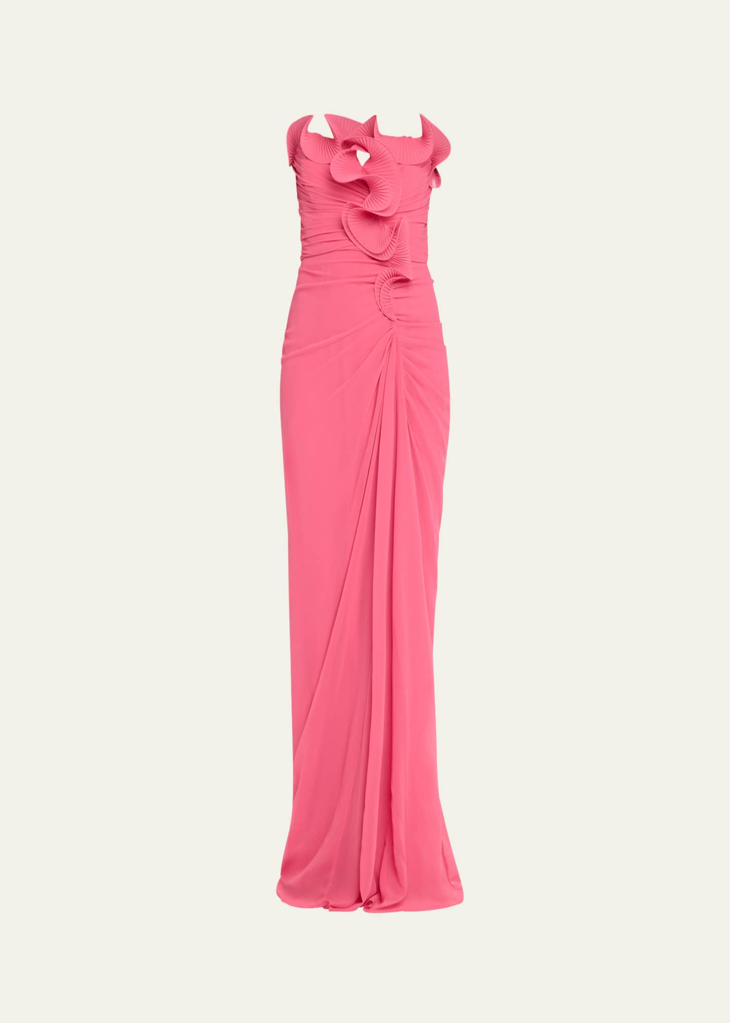 Badgley Mischka Strapless Ruched Ruffle Gown Image 1 of 5