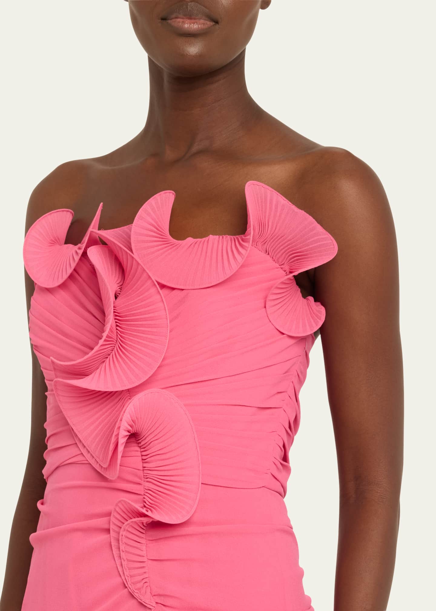 Badgley Mischka Strapless Ruched Ruffle Gown Image 5 of 5