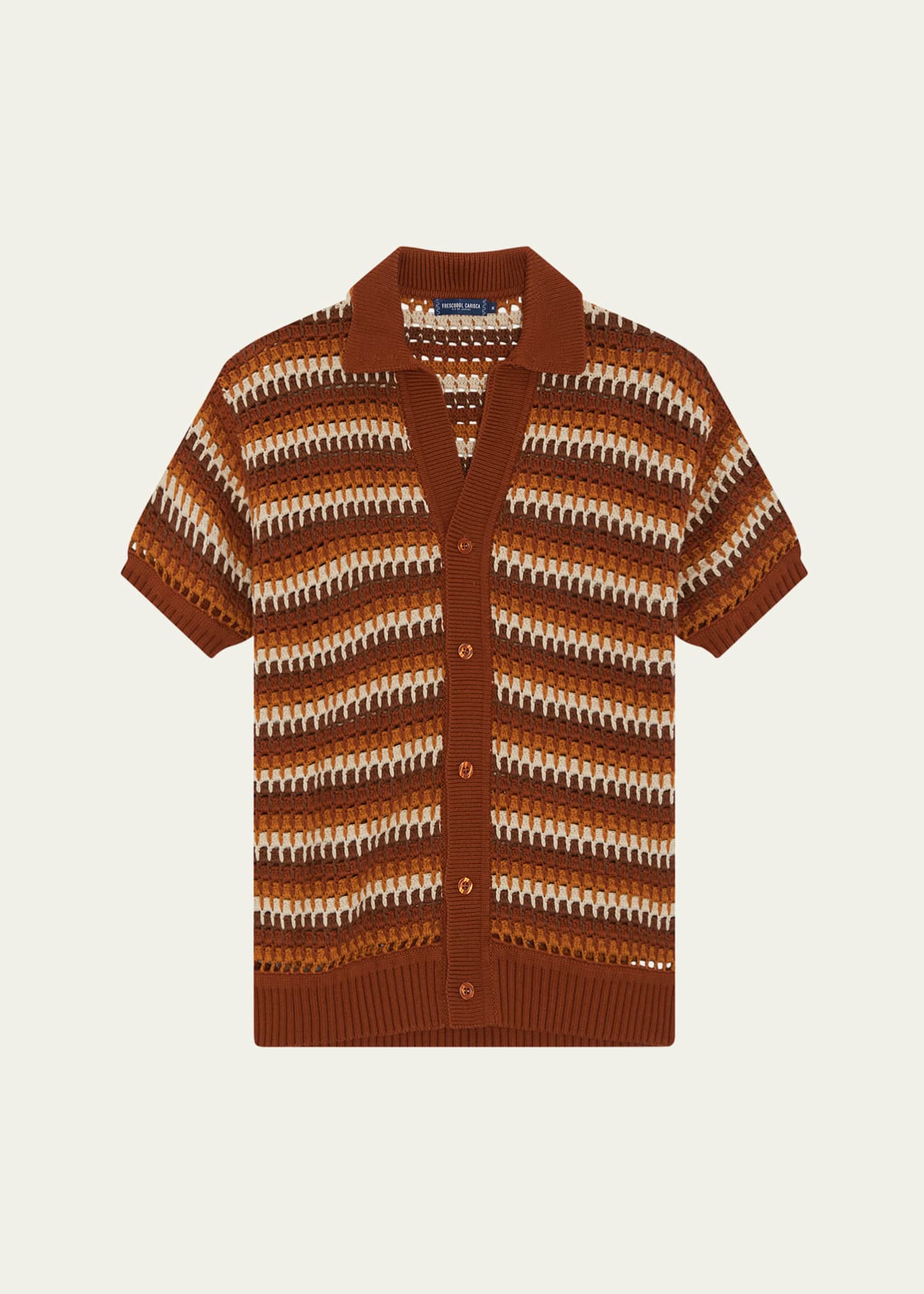 Frescobol Carioca Men's Crochet Pinto Stripe Shirt