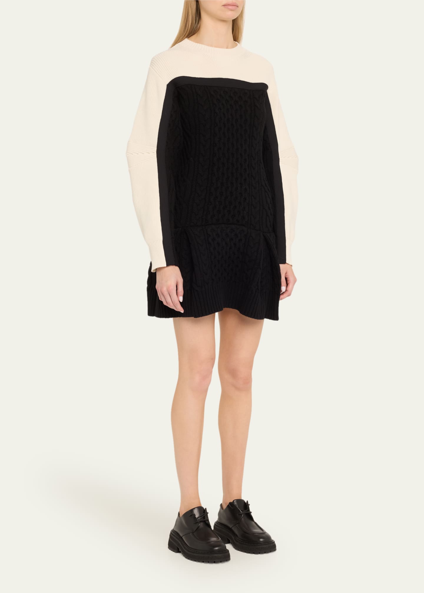 Colorblock Long-Sleeve Wool Mini Dress - Thumbnail 4