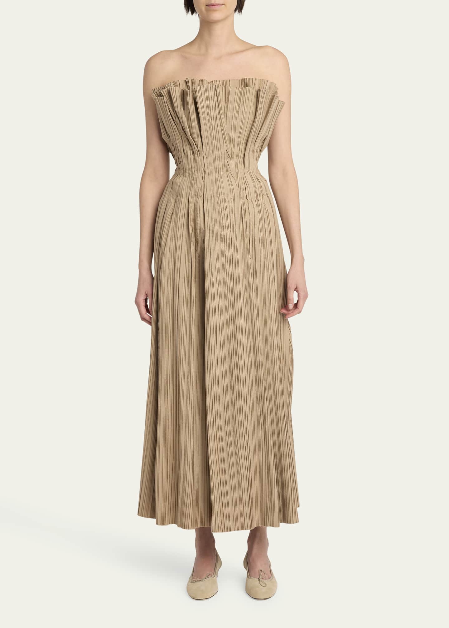 THE ROW Cristel Strapless Pleated Dress Image 2 of 5