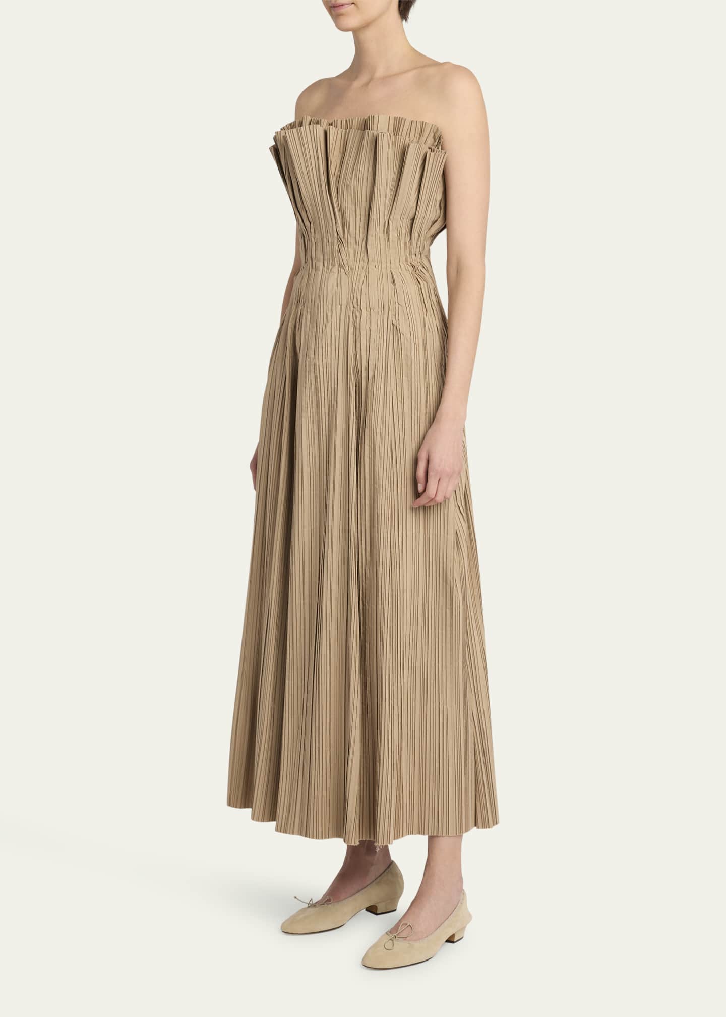 THE ROW Cristel Strapless Pleated Dress Image 4 of 5