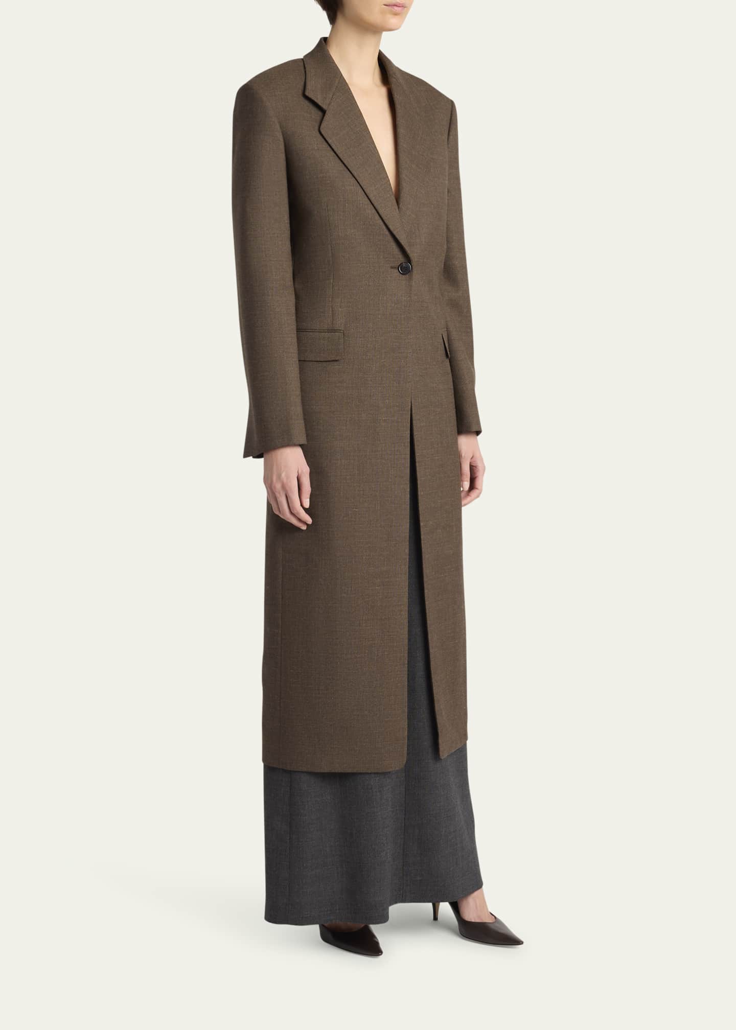 The Row Vermontine One Button Wool Coat Brown Melange