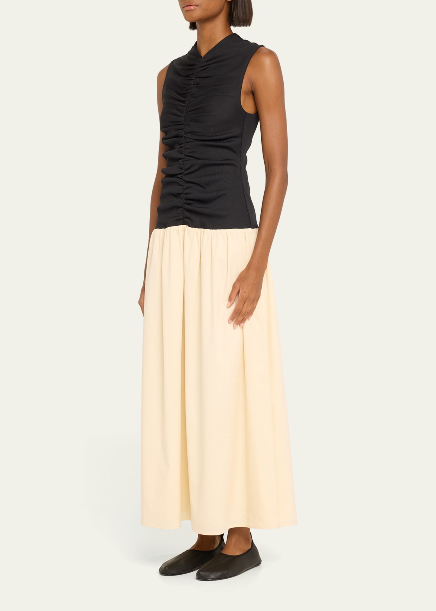 Isla Shirred Drop-Waist Midi Dress