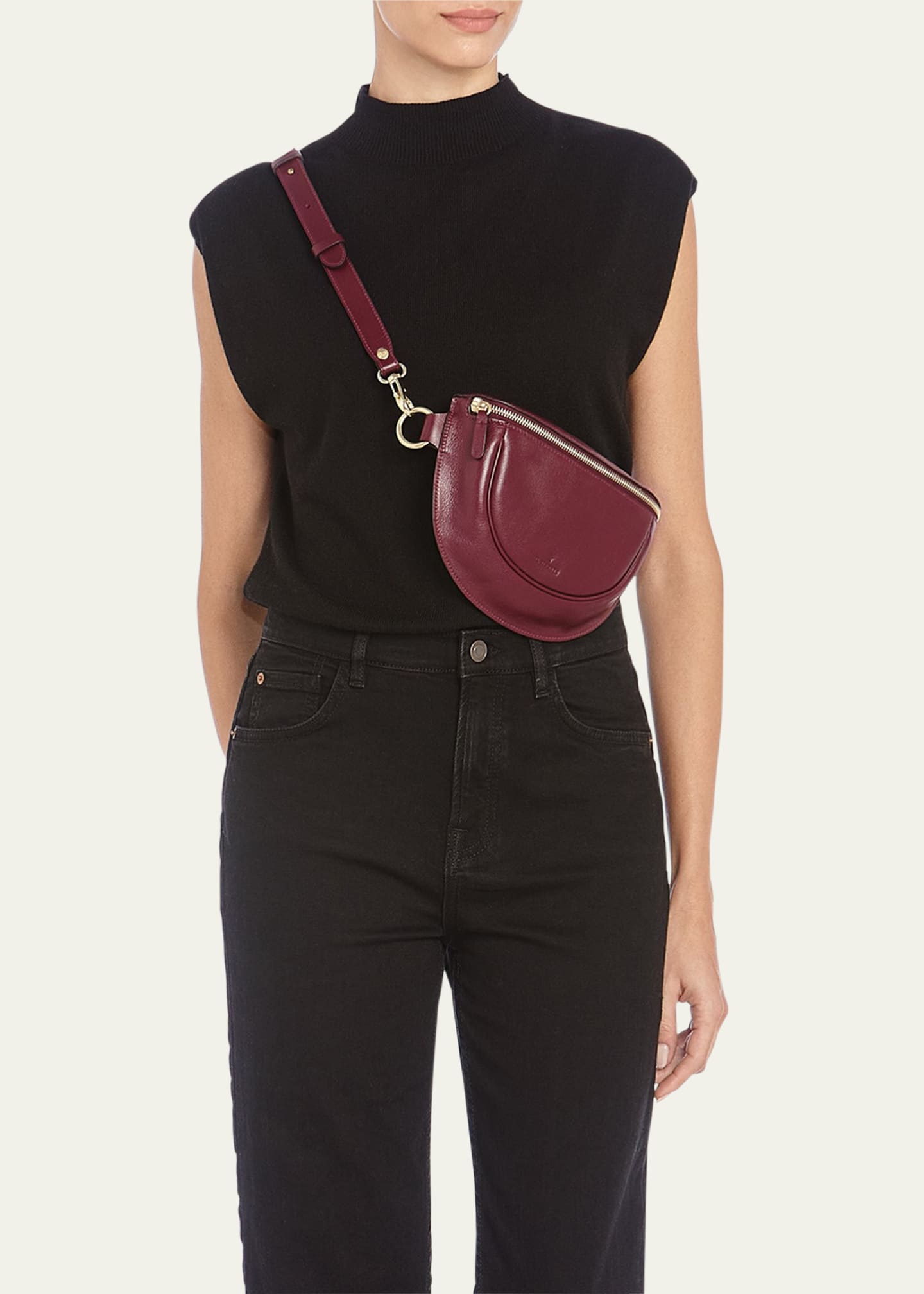 Oliveta Zip Leather Belt Bag