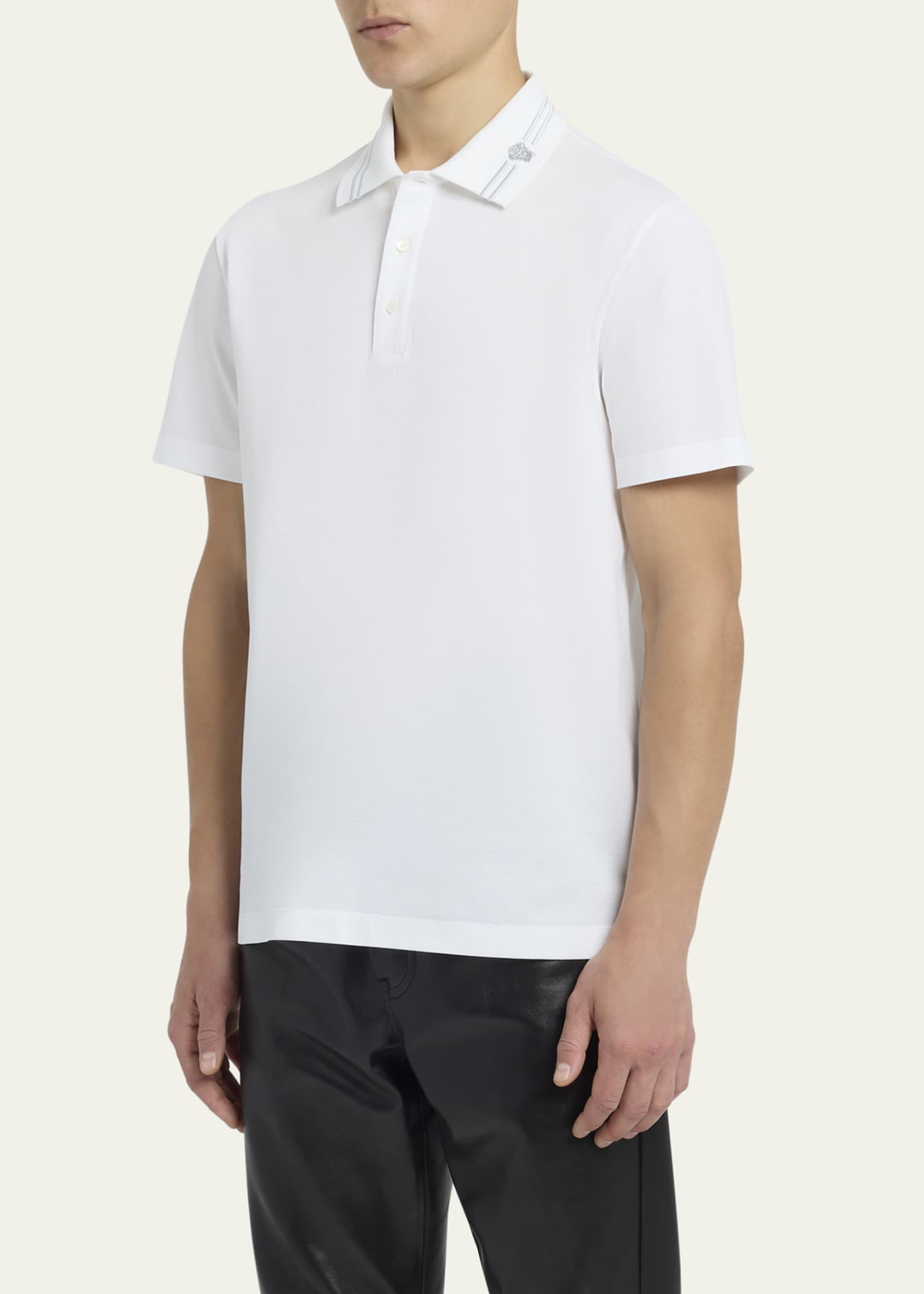 Versace Men's Medusa-Collar Pique Polo Shirt Image 4 of 5