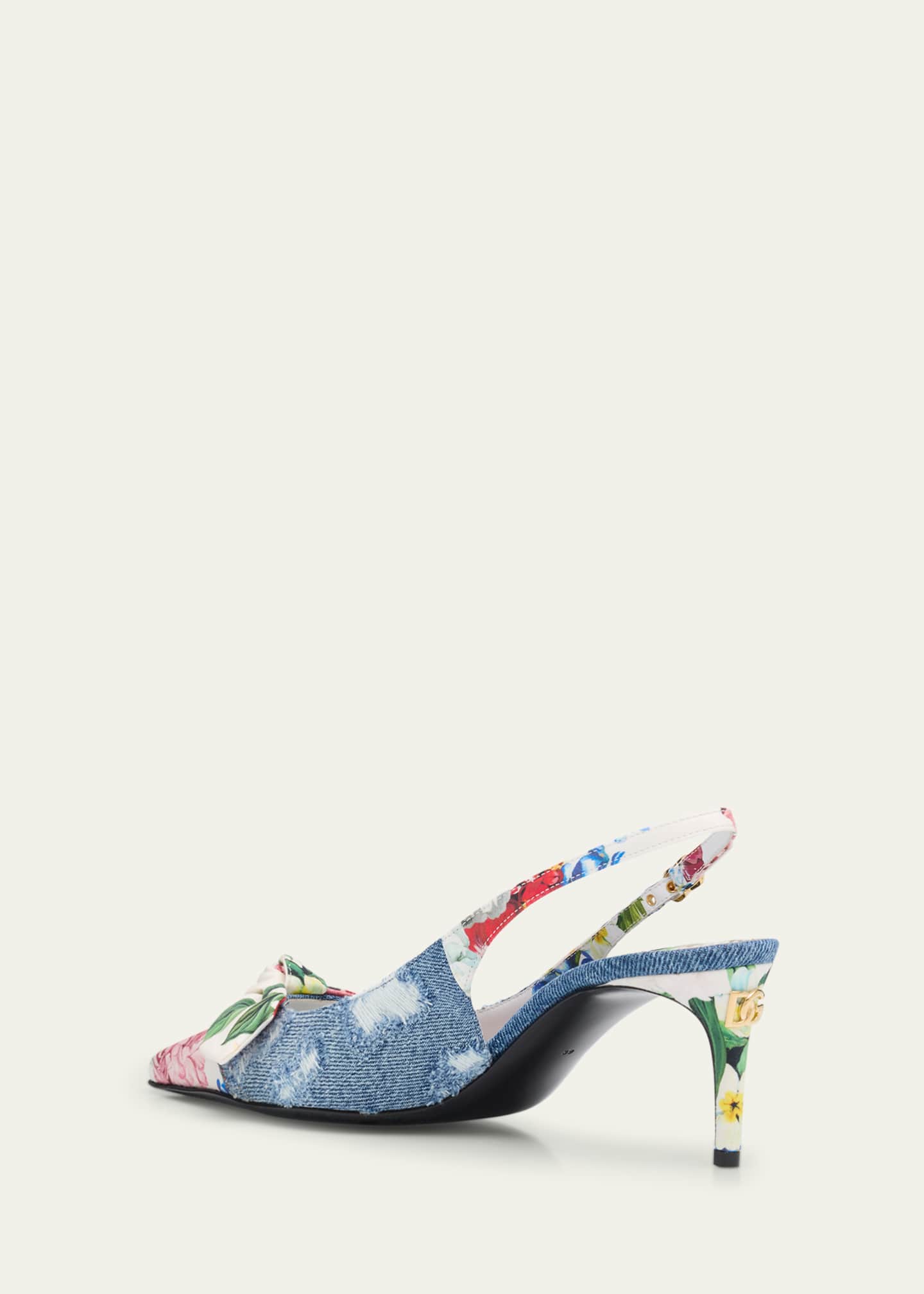 Dolce&Gabbana Lollo Eva Floral Bow Slingback Pumps Image 4 of 6