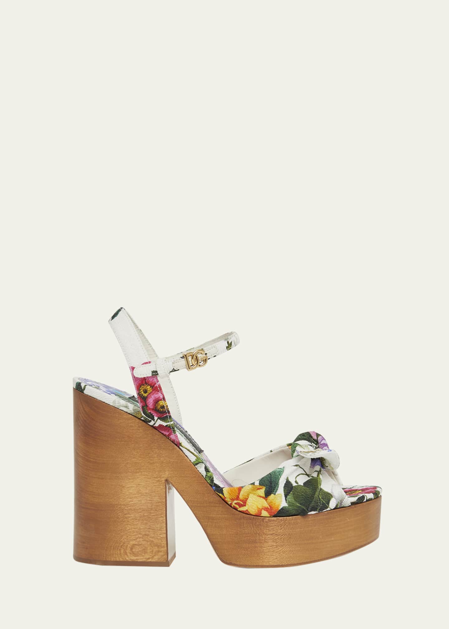 Dolce&Gabbana Floral Ankle-Strap Platform Sandals Image 1 of 5