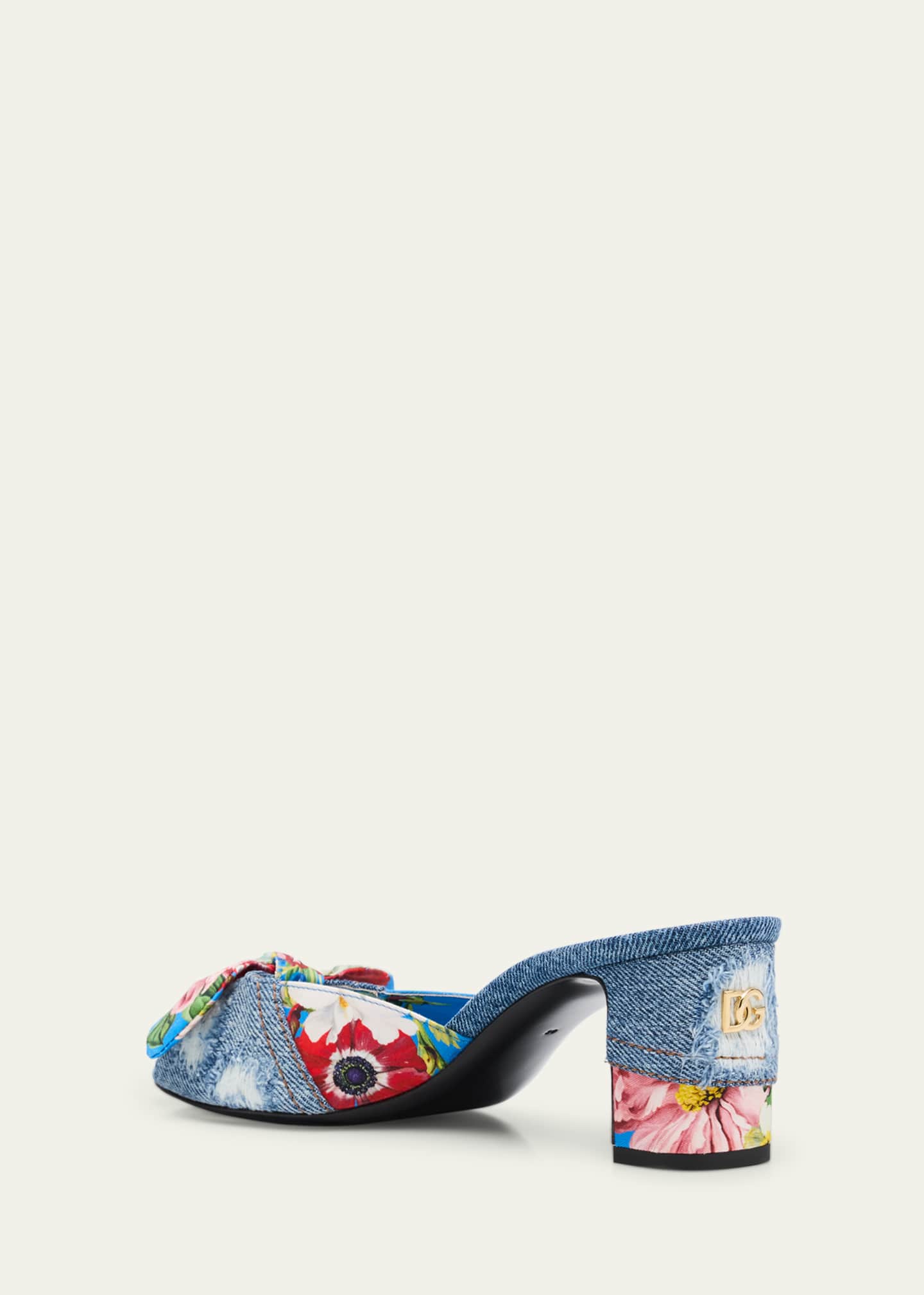 Dolce&Gabbana Kiera Sofia Denim Floral Bow Sandals Image 4 of 6