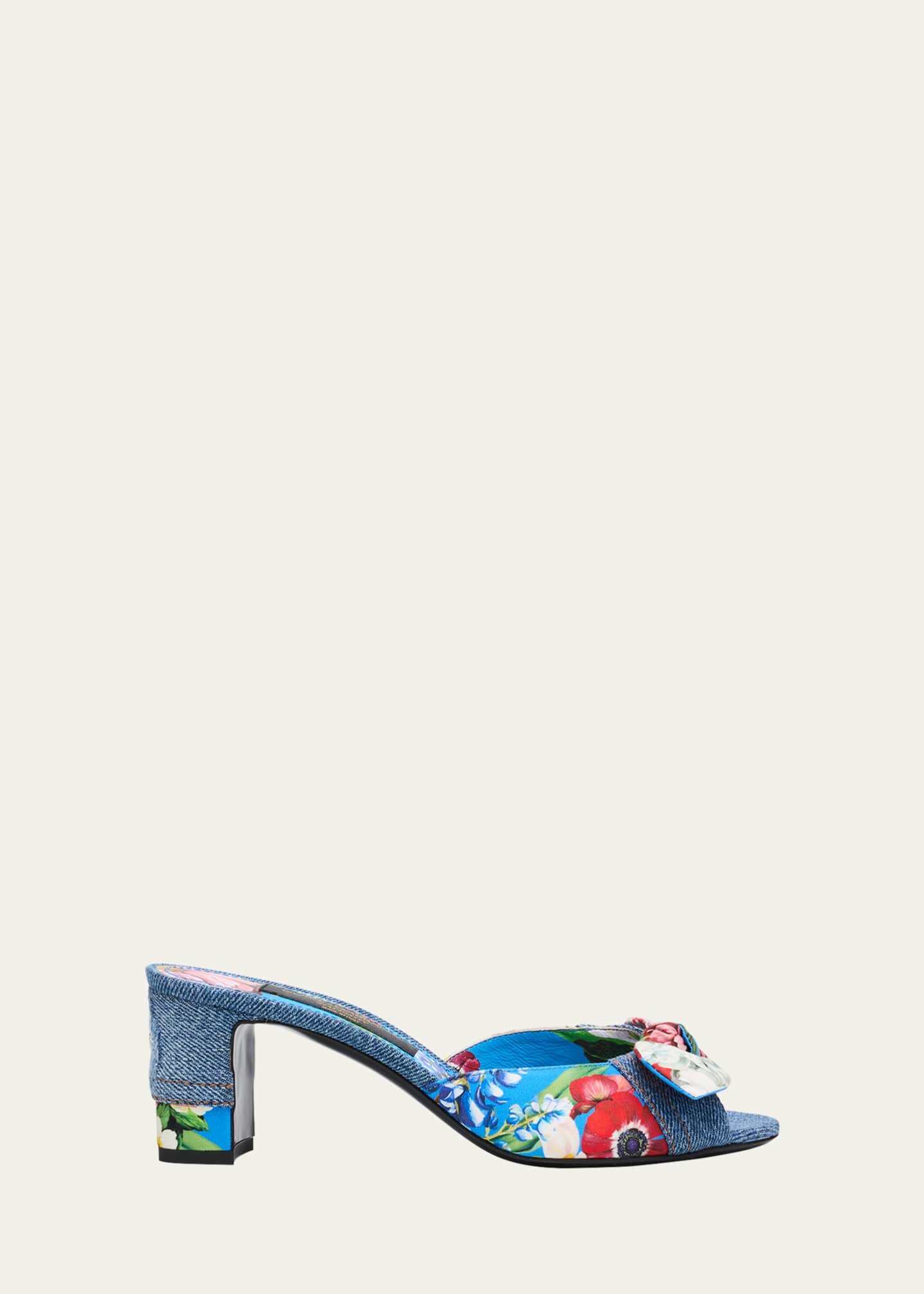 Dolce&Gabbana Kiera Sofia Denim Floral Bow Sandals Image 1 of 6