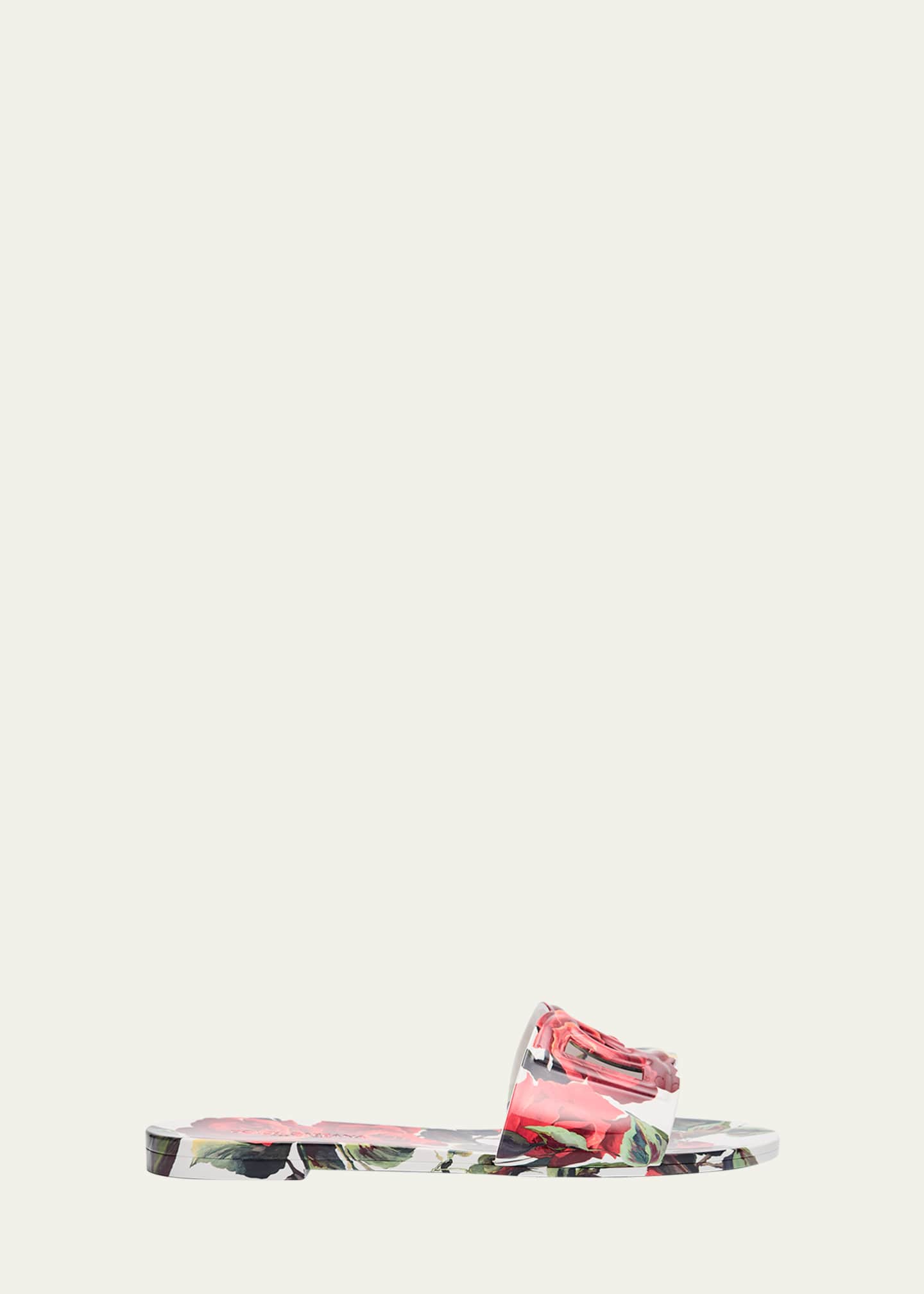 Dolce&Gabbana Bianca Floral Rubber DG Flat Sandals Image 1 of 6