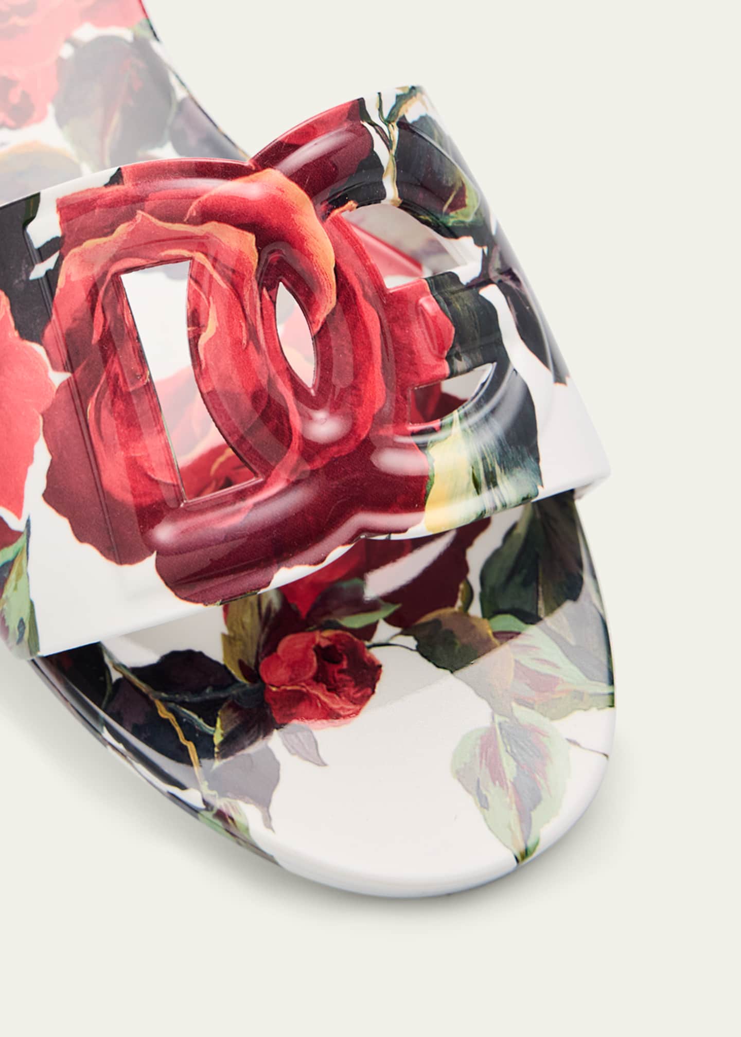 Dolce&Gabbana Bianca Floral Rubber DG Flat Sandals Image 5 of 6
