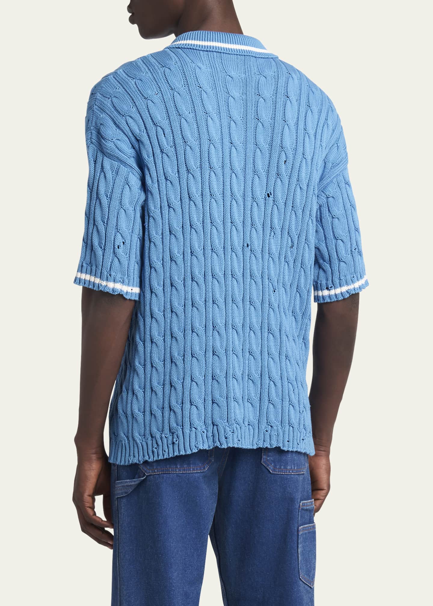 Marni Men's Distressed Cable-Knit Polo Shirt Image 3 of 5