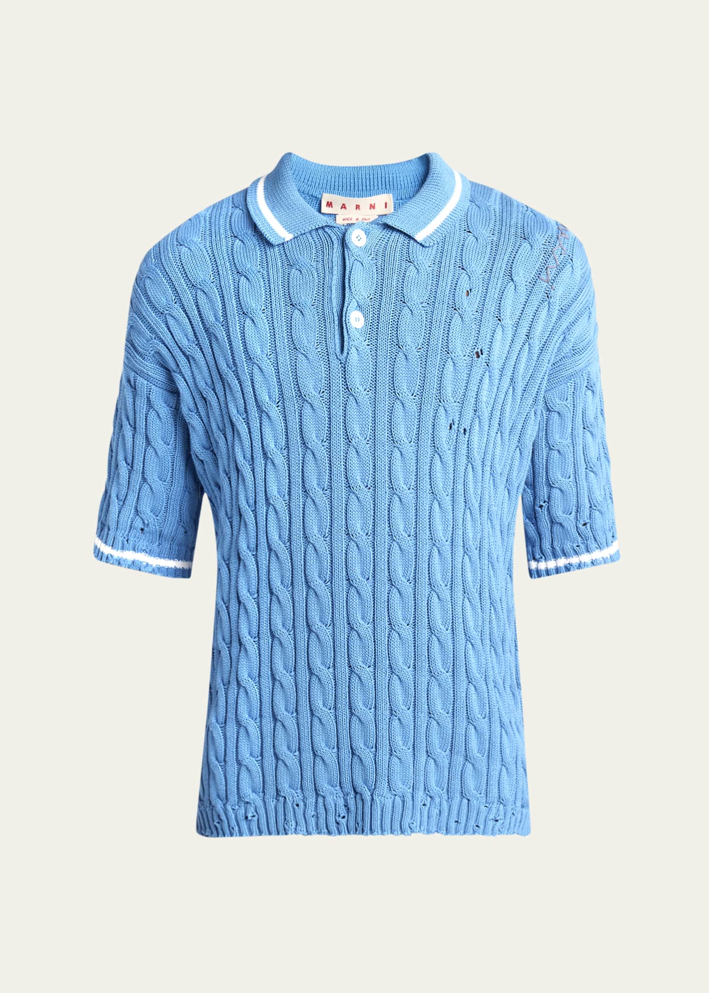 Marni Men's Distressed Cable-Knit Polo Shirt Image 1 of 5