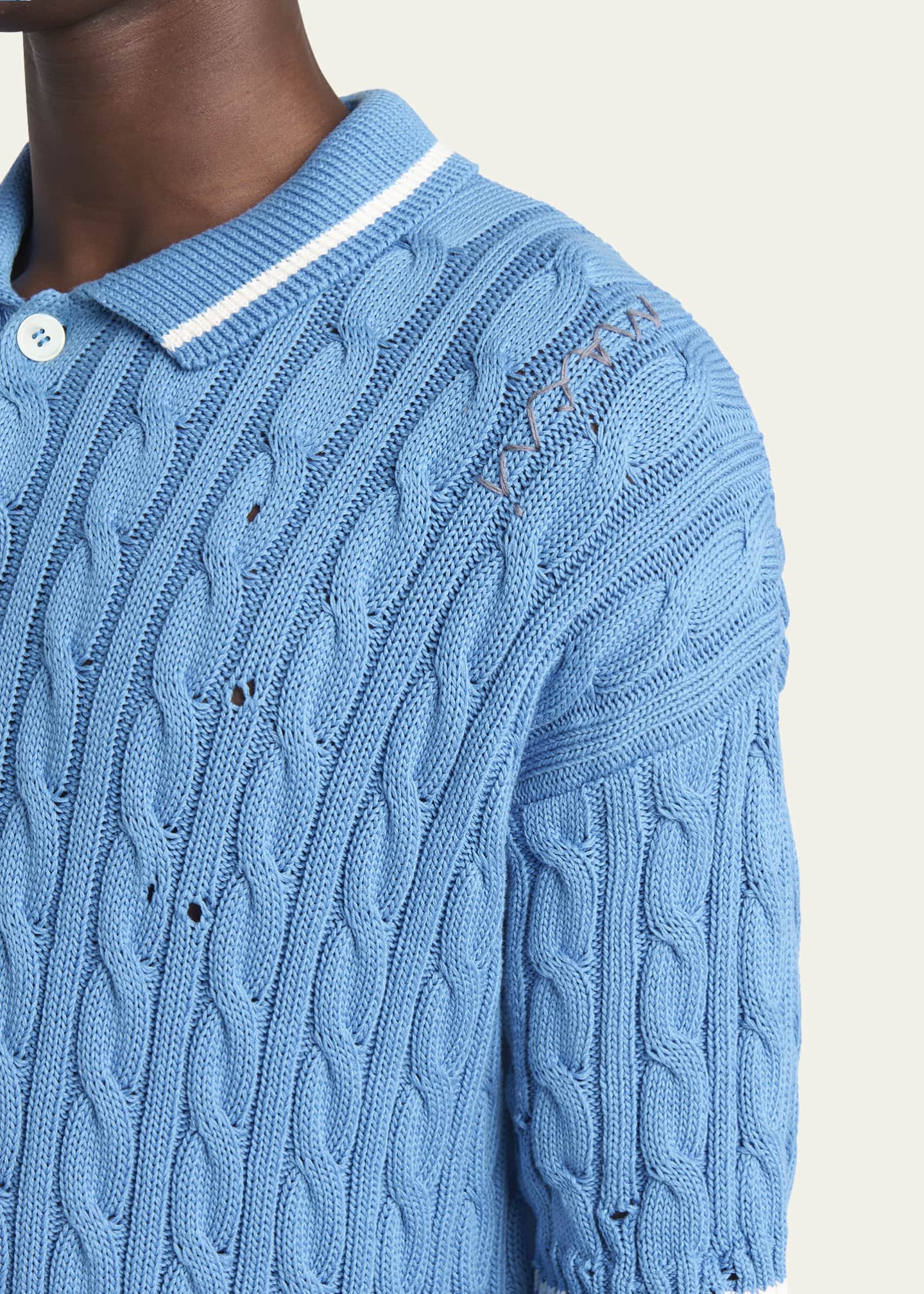 Marni Men's Distressed Cable-Knit Polo Shirt Image 5 of 5