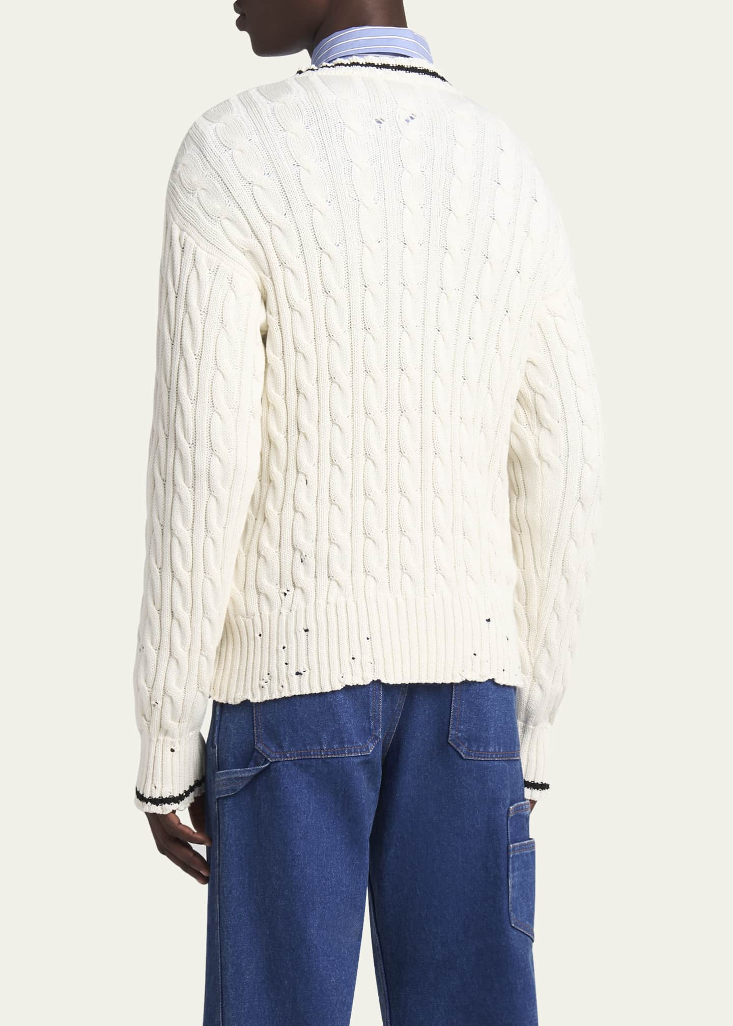 Marni Men's Distressed Cable V-Neck Sweater Image 3 of 5