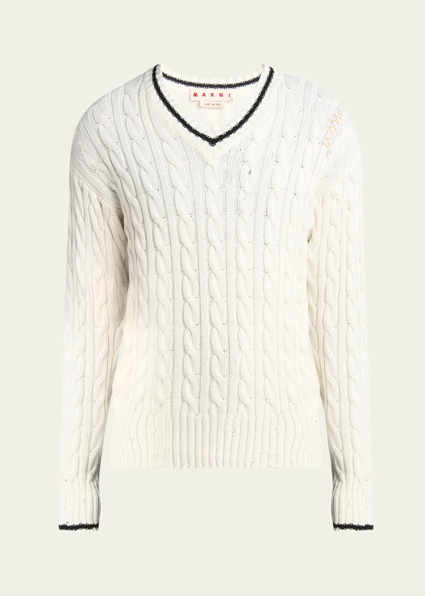 Marni Men's Distressed Cable V-Neck Sweater Image 1 of 5