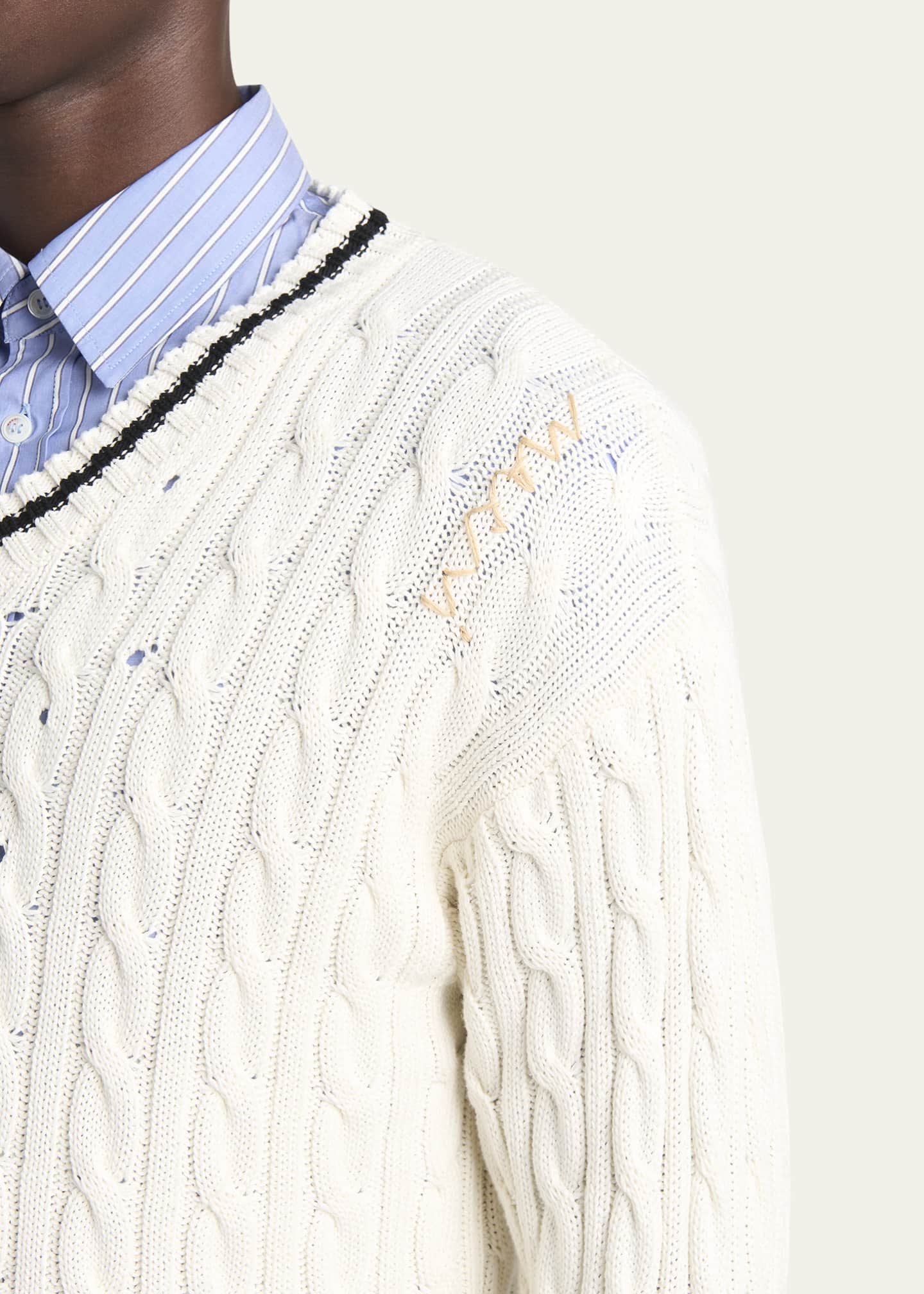 Marni Men's Distressed Cable V-Neck Sweater Image 5 of 5