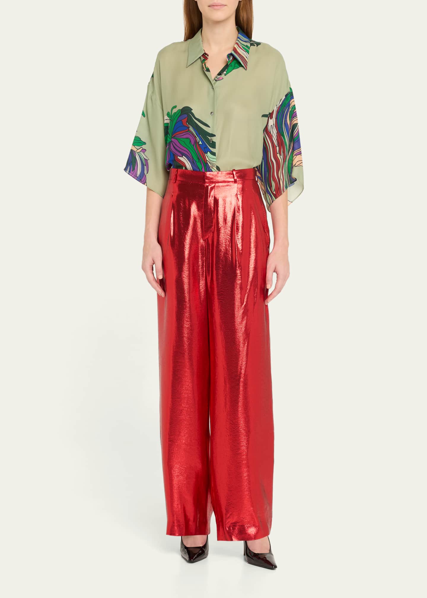 INDRESS Organic Abstract Button Down Silk Shirt Image 2 of 5