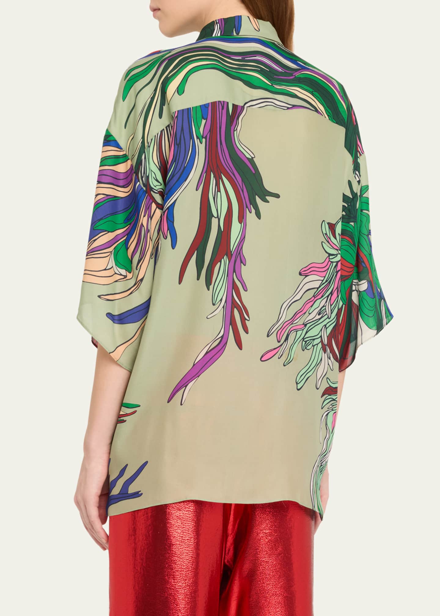 INDRESS Organic Abstract Button Down Silk Shirt Image 3 of 5