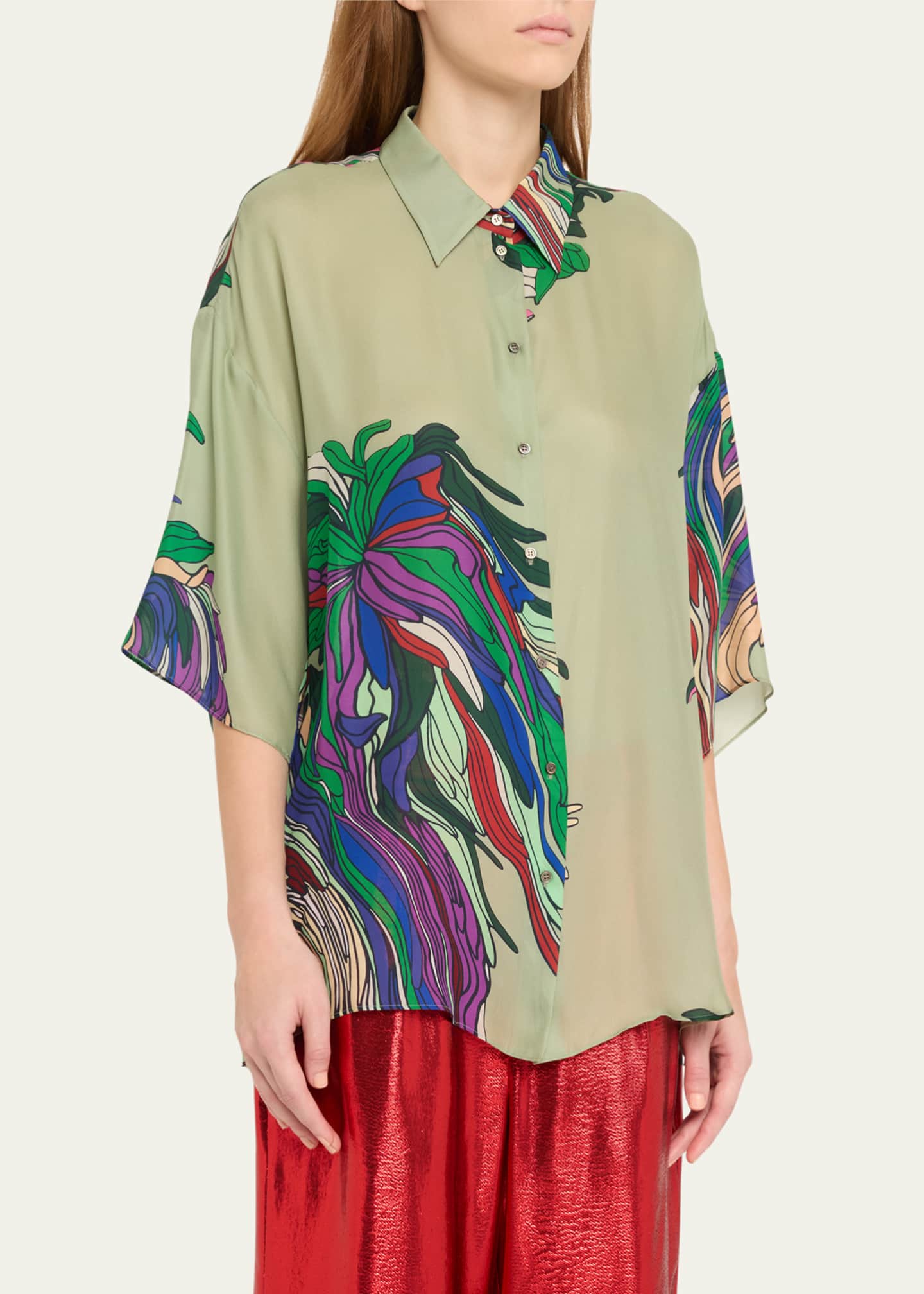 INDRESS Organic Abstract Button Down Silk Shirt Image 4 of 5