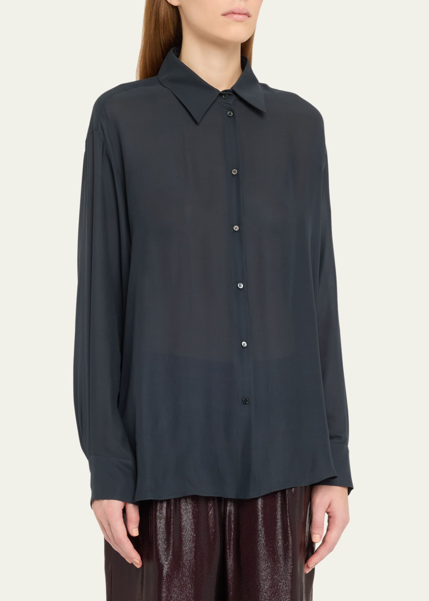 INDRESS Oversized Organic Button Down Silk Blouse Image 4 of 5