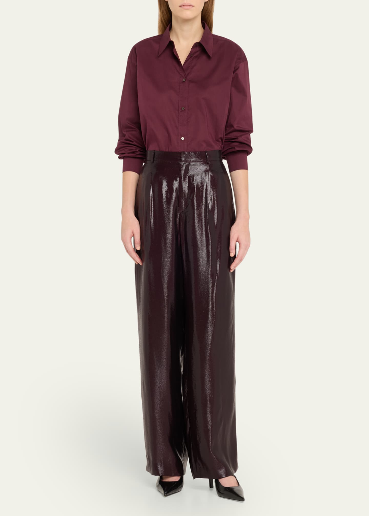 INDRESS Shiny Metallic Wide Leg Pants Image 2 of 5