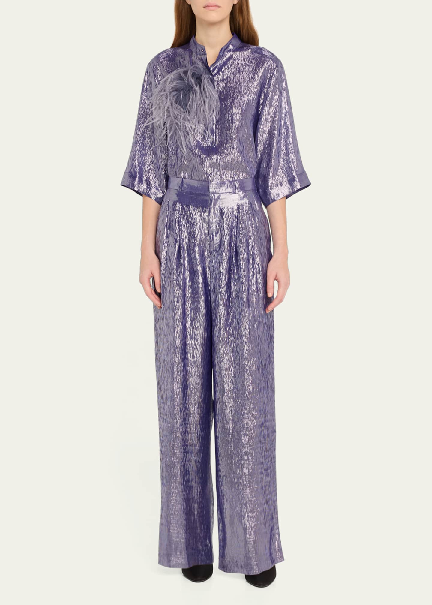 INDRESS Metallic Voile Pleated Wide Leg Pants Image 2 of 5