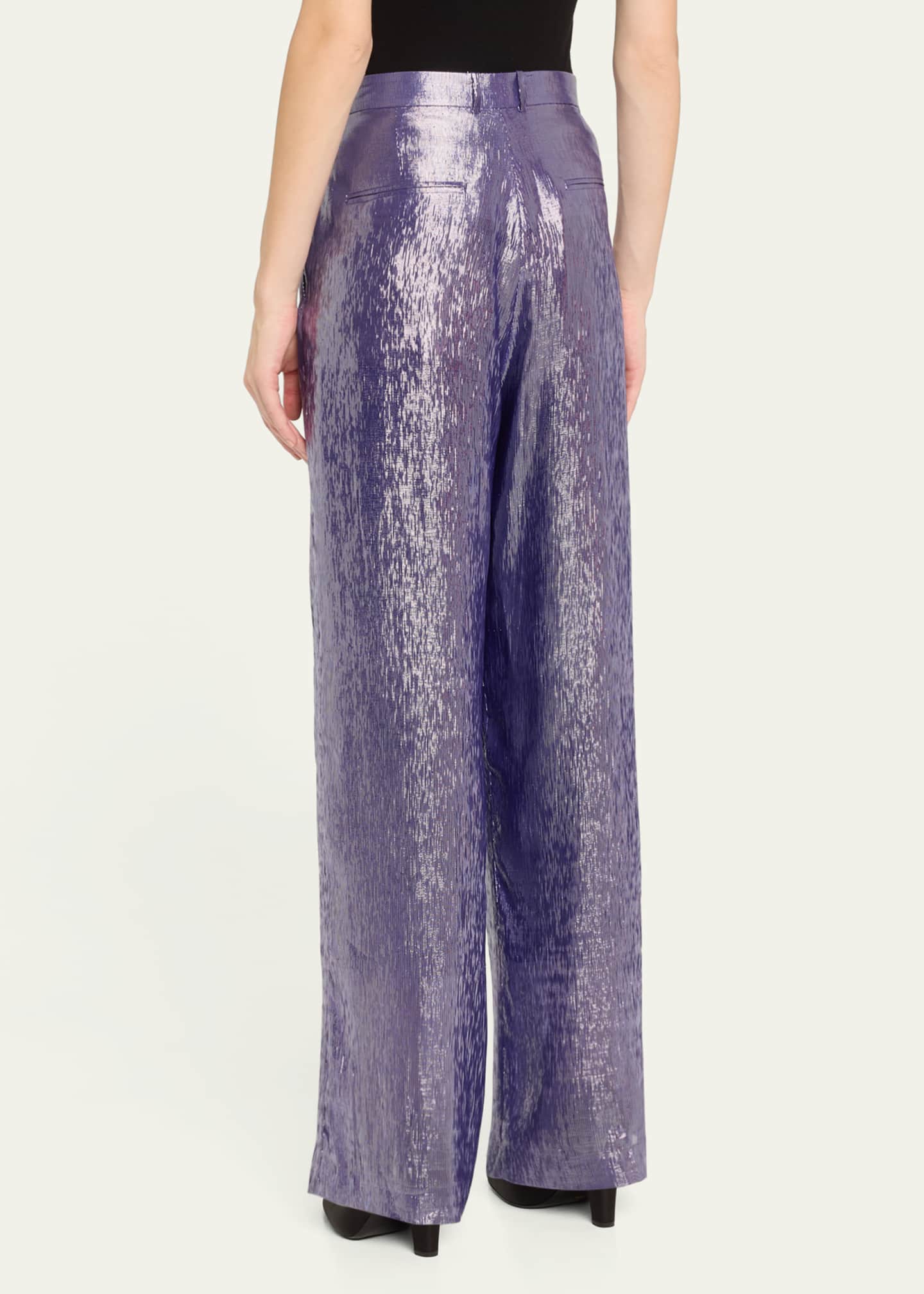 INDRESS Metallic Voile Pleated Wide Leg Pants Image 3 of 5